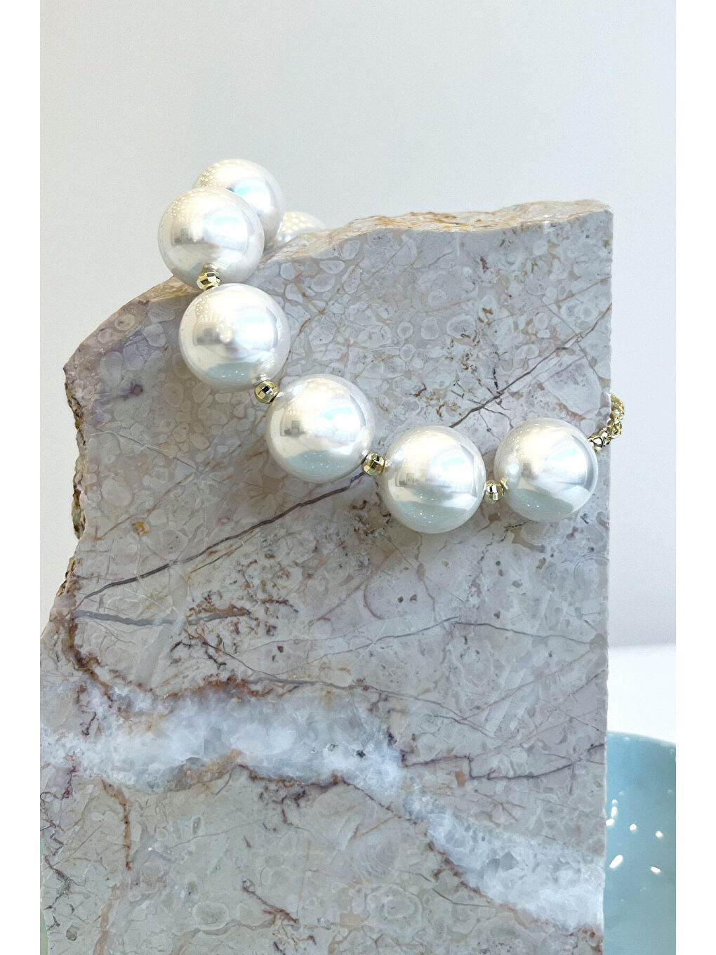 Büyük İnci Bileklik Açık Sarı