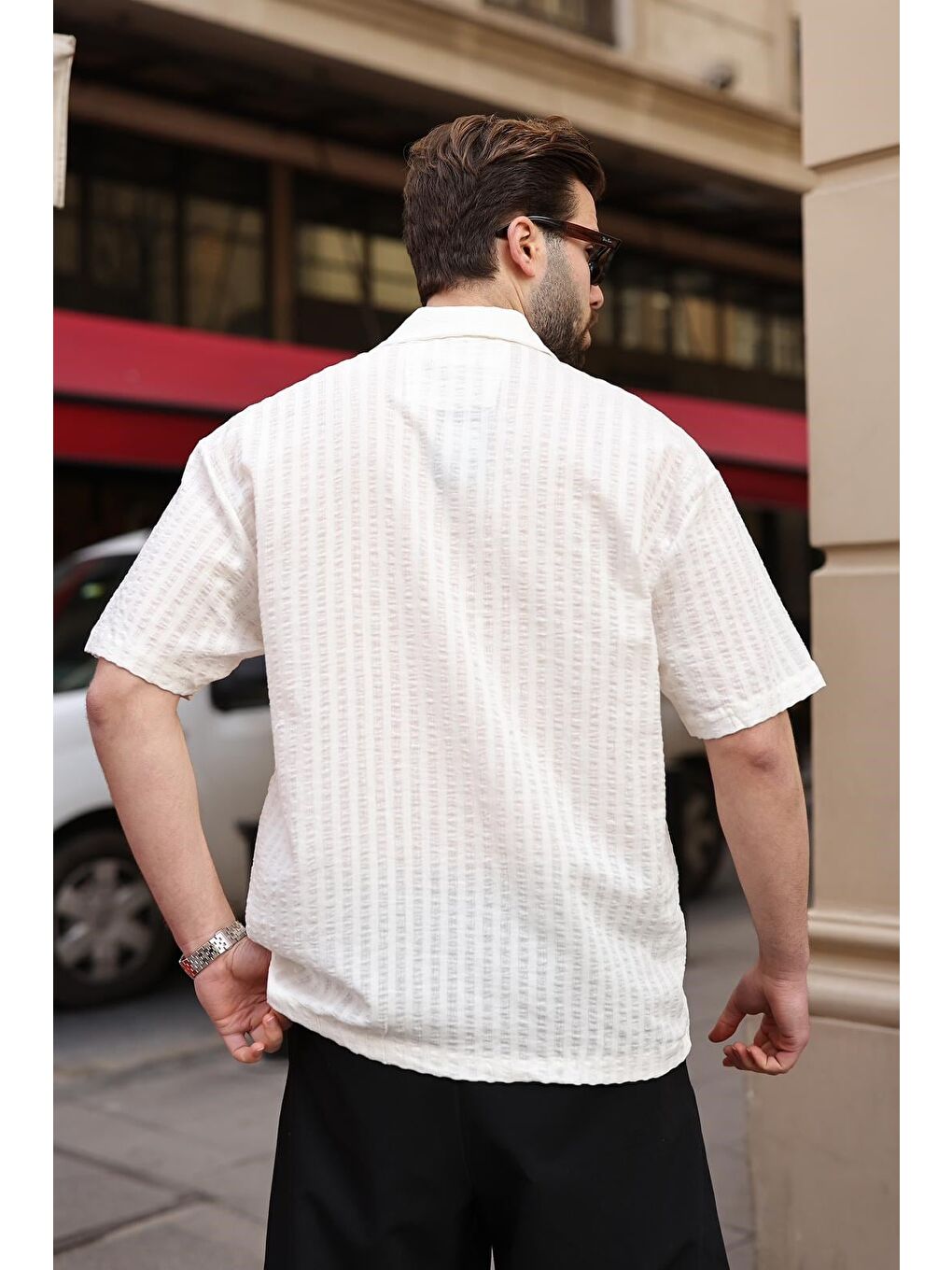 Beyaz Gofre Kumaş Erkek Gömlek E6772-3