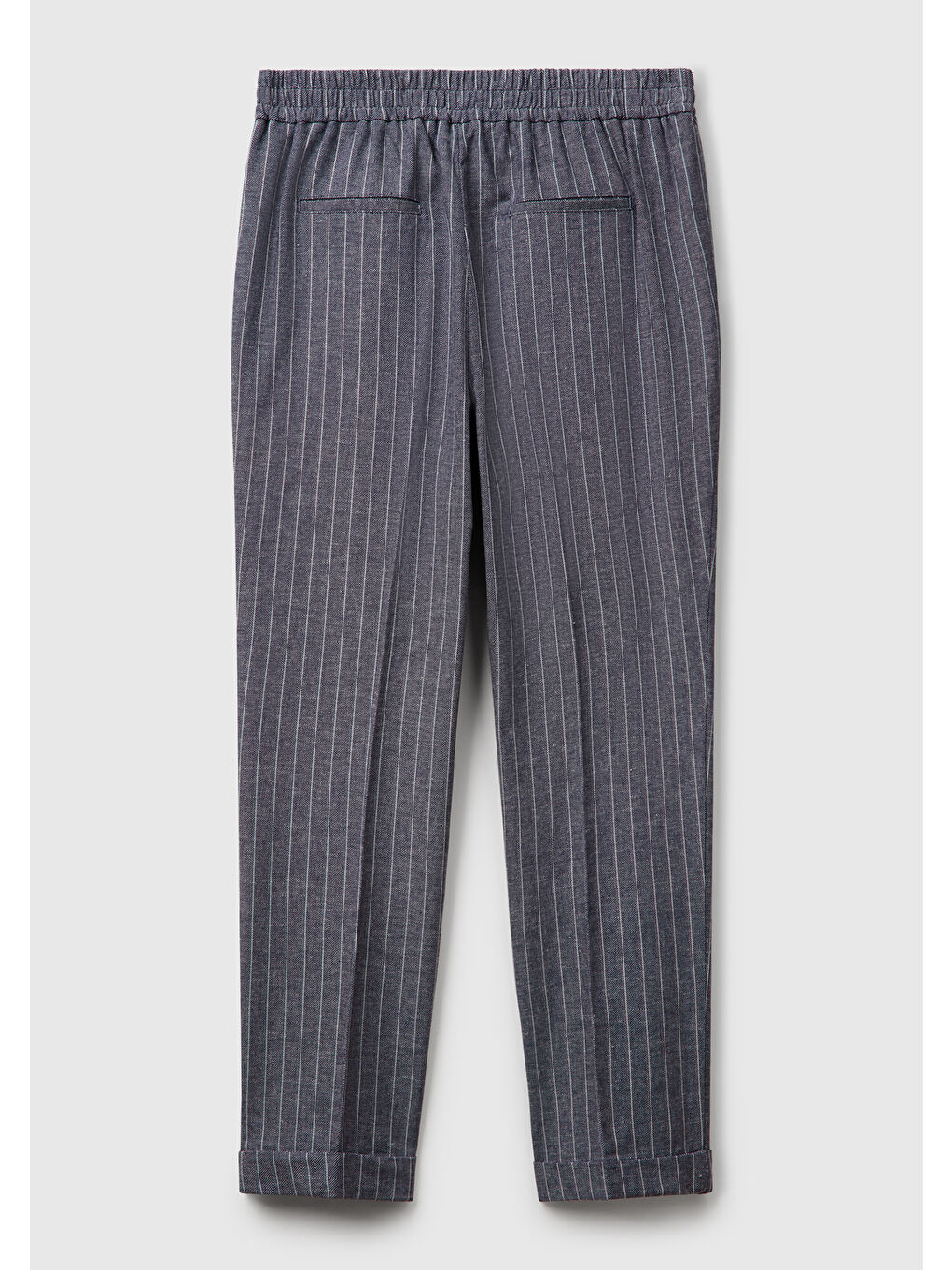 Kadın Lacivert Pamuk ve Keten Karışımlı İnce Çizgili Regular Fit Pantolon-3