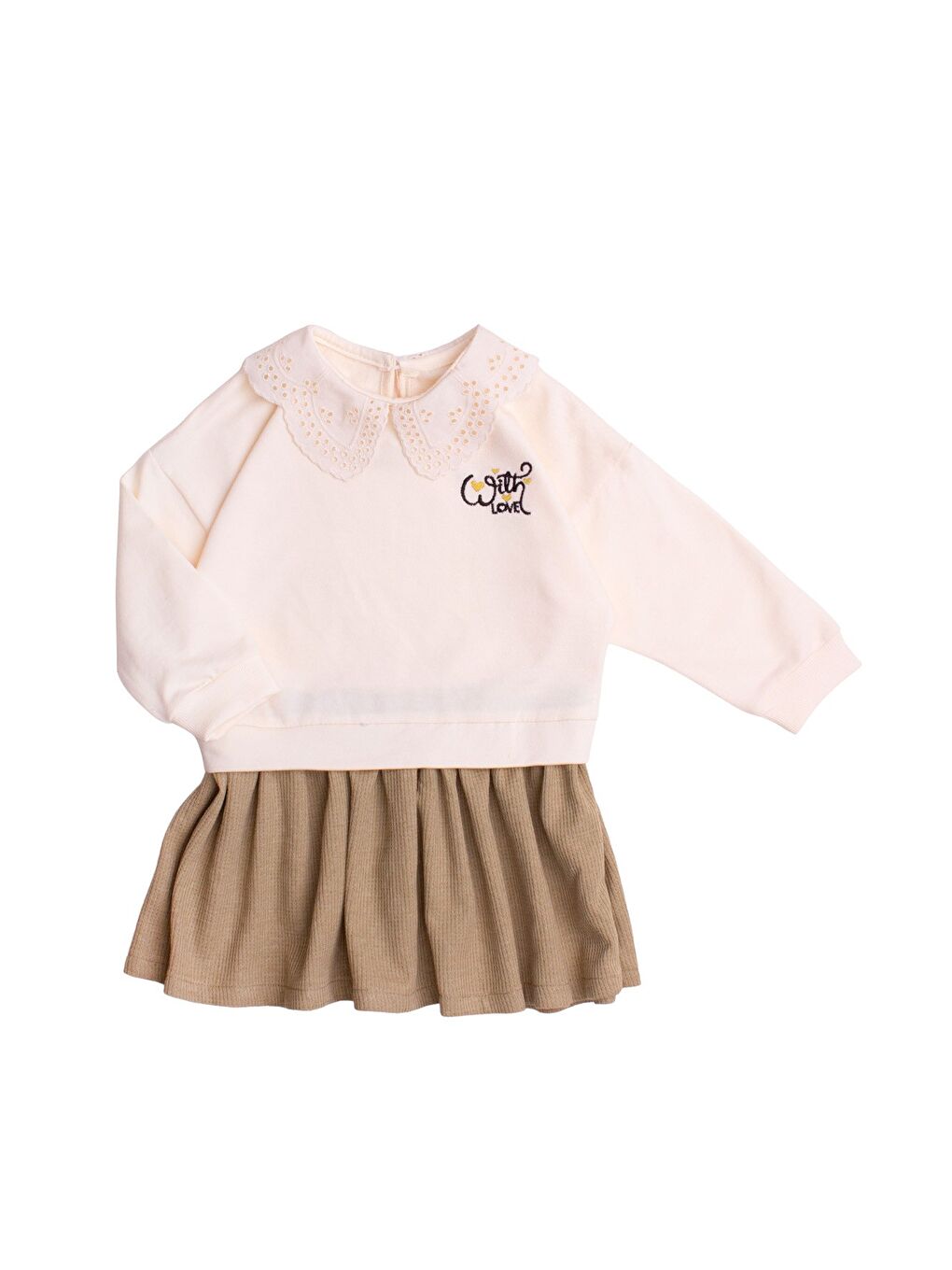 Haki Kız Çocuk Trend Tasarım Yakalı Premium Sweatshirt Elbise-3