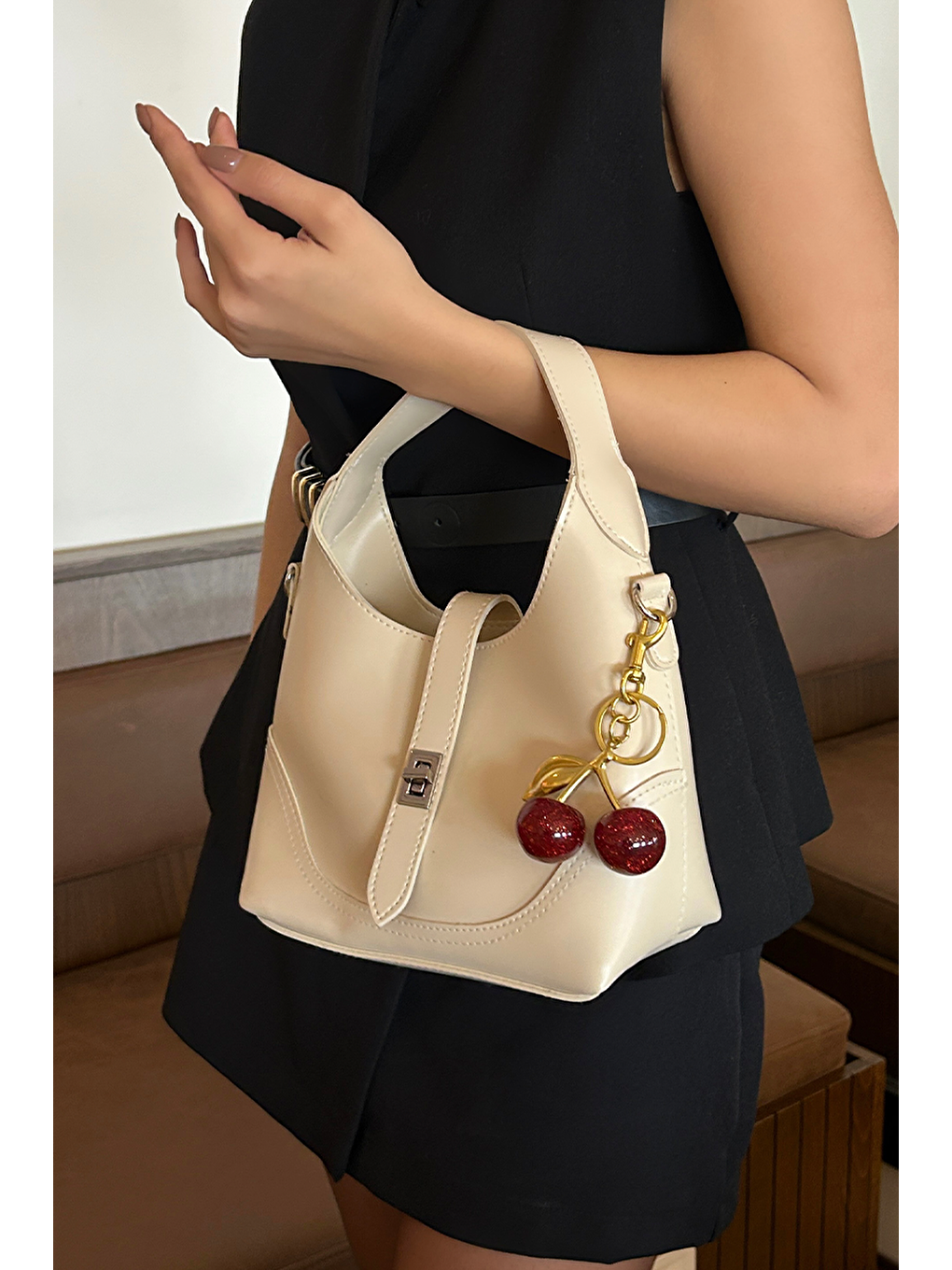 Ekru Laya El Ve Çapraz Çanta Krem-6