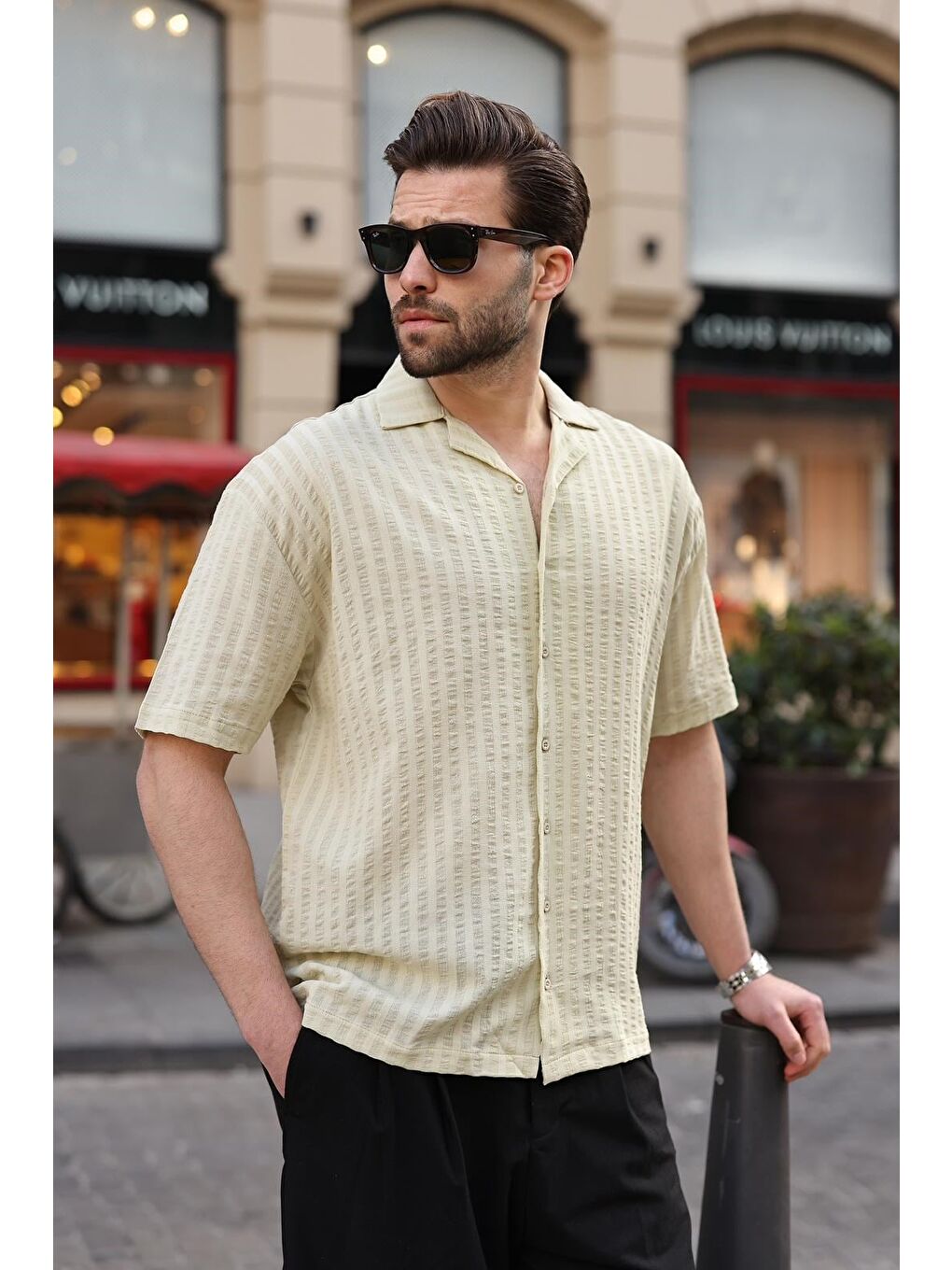 Mint Yeşili Gofre Kumaş Erkek Gömlek E6772-1