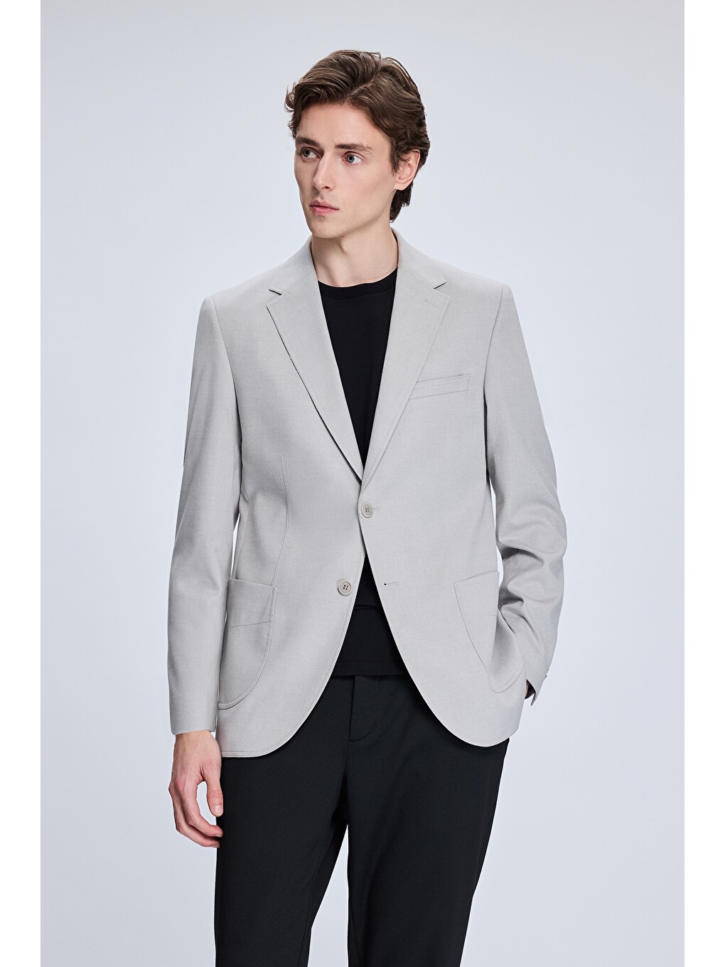 Gri Slim Fit Mono Yaka Casual Ceket