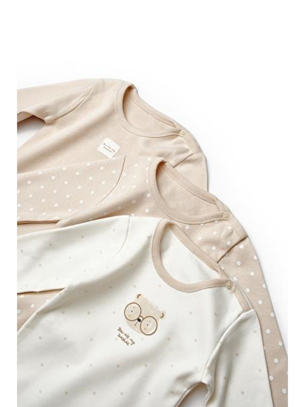 Ekru Bebek 3'lü Uzun kollu Body %100 Organic Pamuk, Yenidoğan Serisi -CSY8123-8