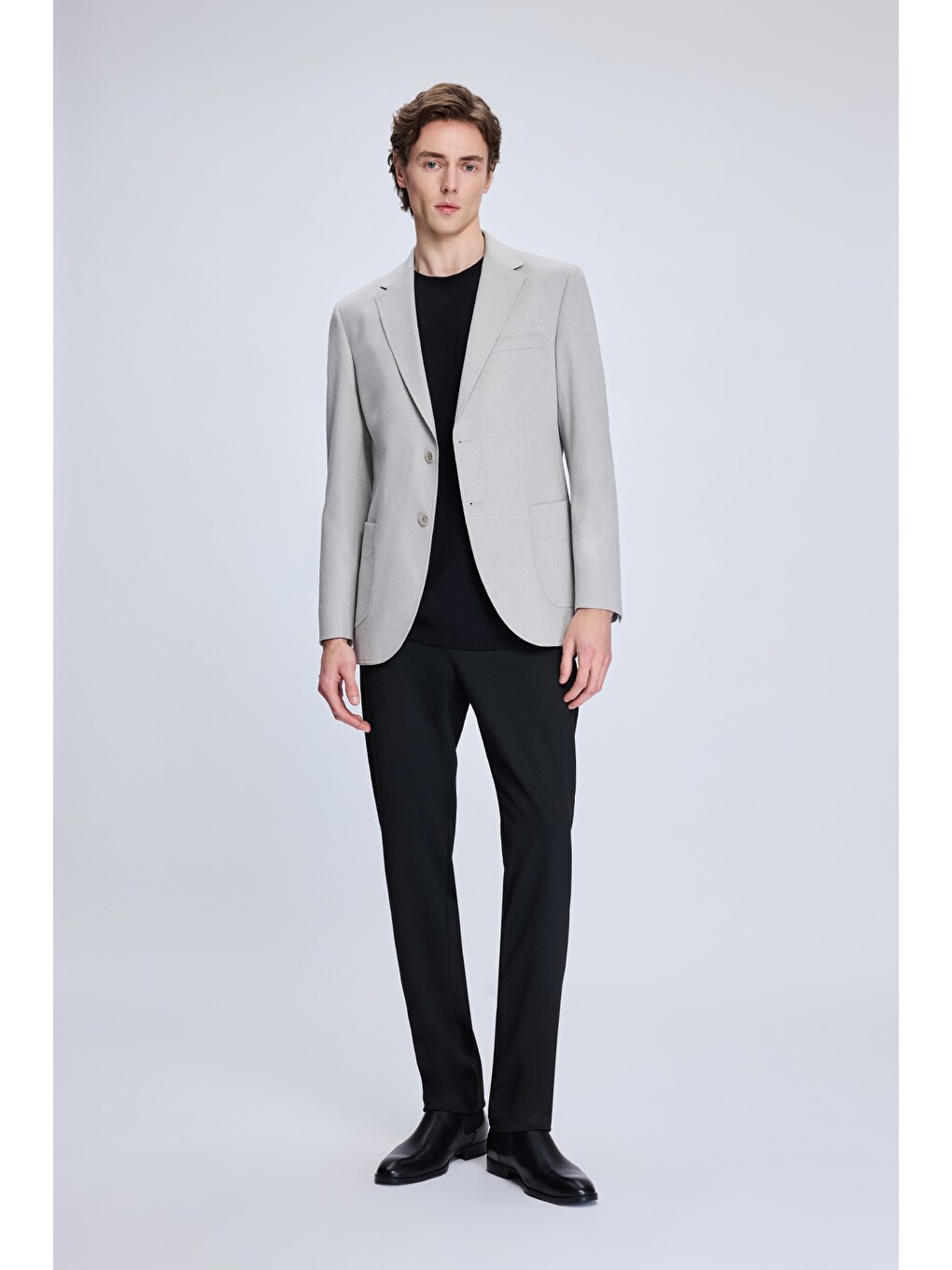 Gri Slim Fit Mono Yaka Casual Ceket-1