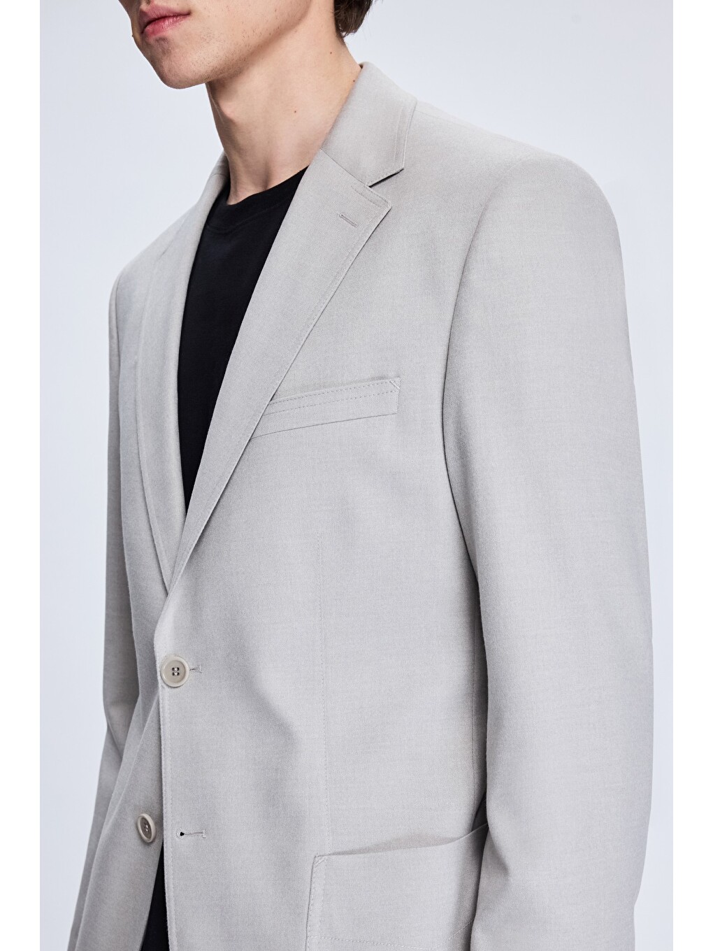 Gri Slim Fit Mono Yaka Casual Ceket-2