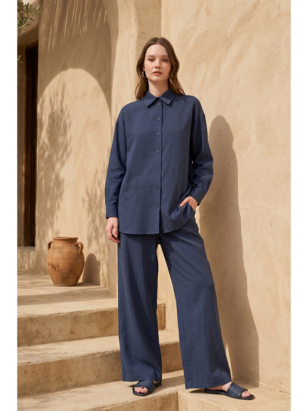 Gömlek Tunik Pantolonlu Takım 1081 İndigo