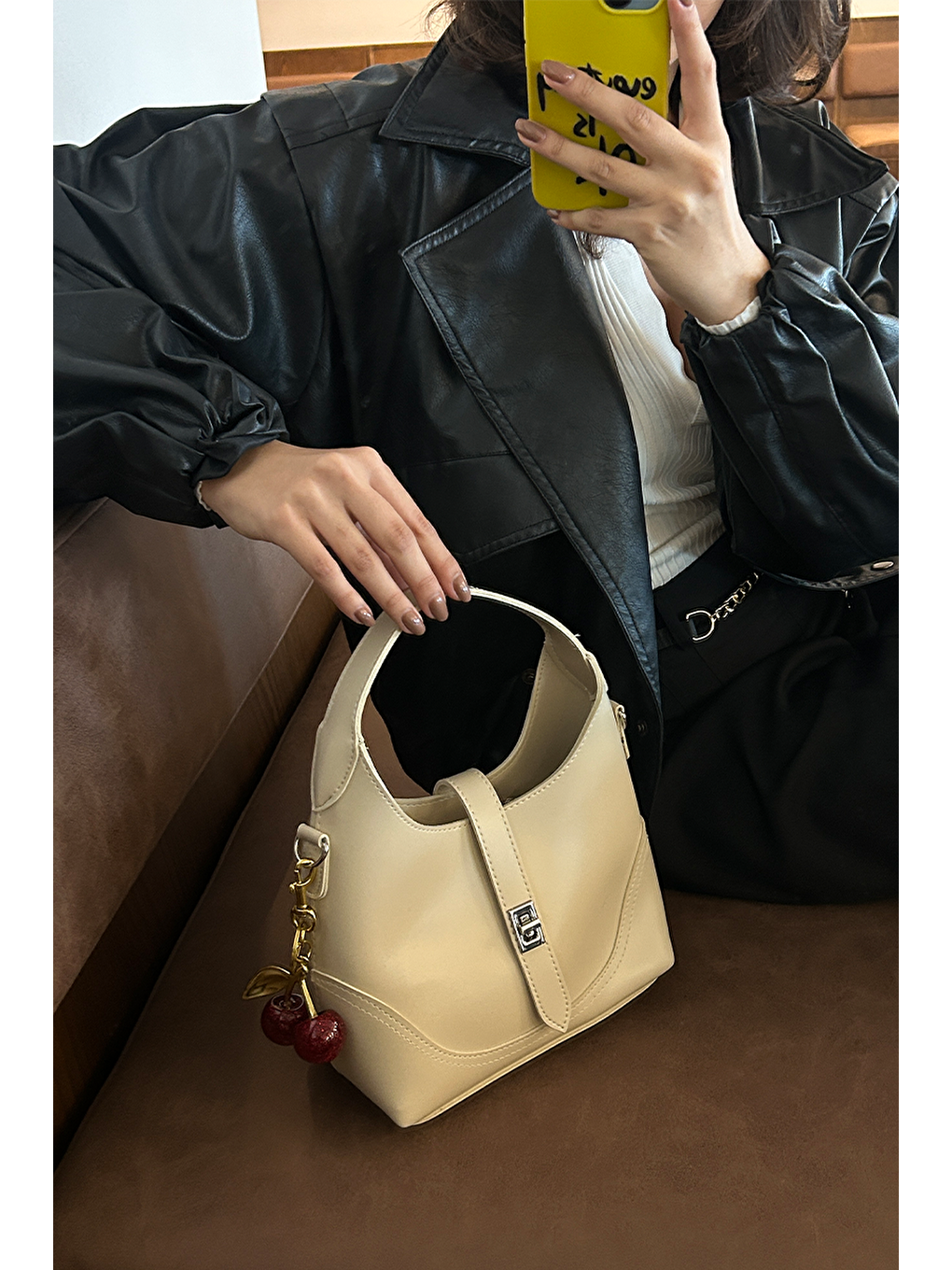 Ekru Laya El Ve Çapraz Çanta Krem-7