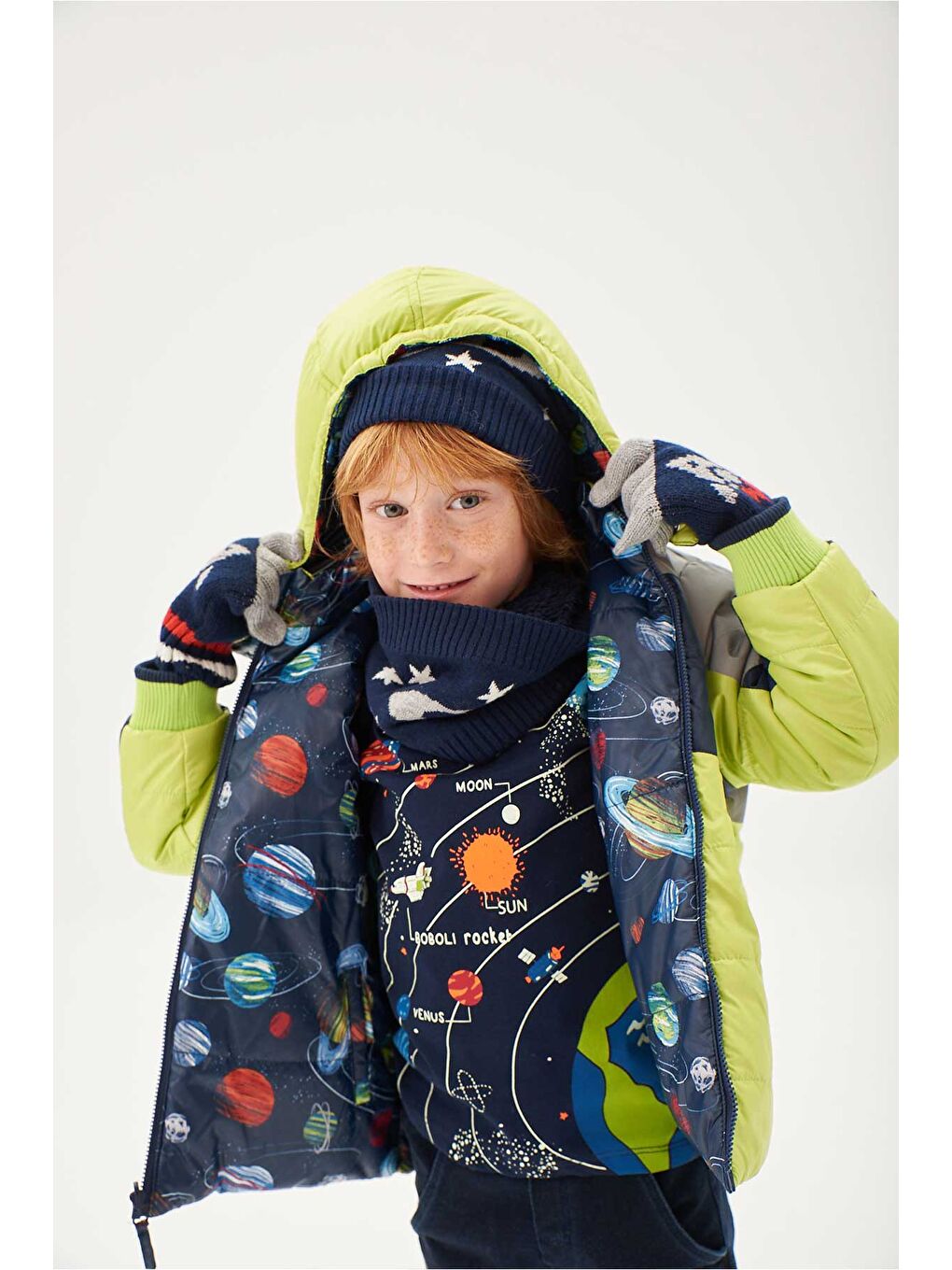 Yeşil Erkek Çocuk Mont Desenli-1