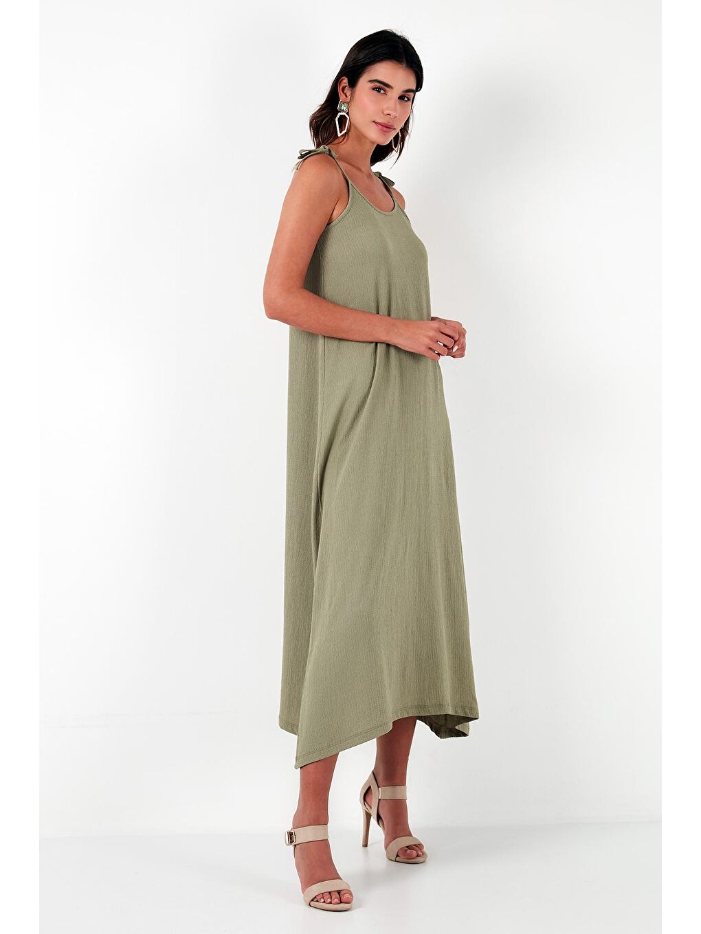 Yeşil Regular Fit İp Askılı Uzun Kadın Elbise 5865732-1