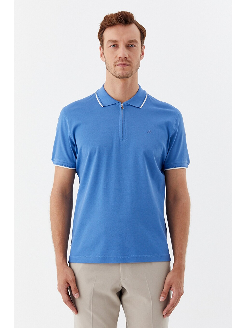 Mavi Regular Fit %100 Pamuk Fermuarlı Polo Yaka T-shirt