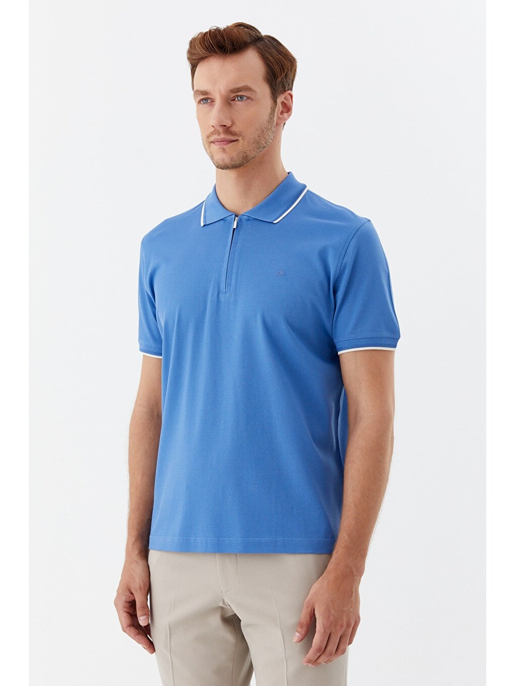 Mavi Regular Fit %100 Pamuk Fermuarlı Polo Yaka T-shirt-1