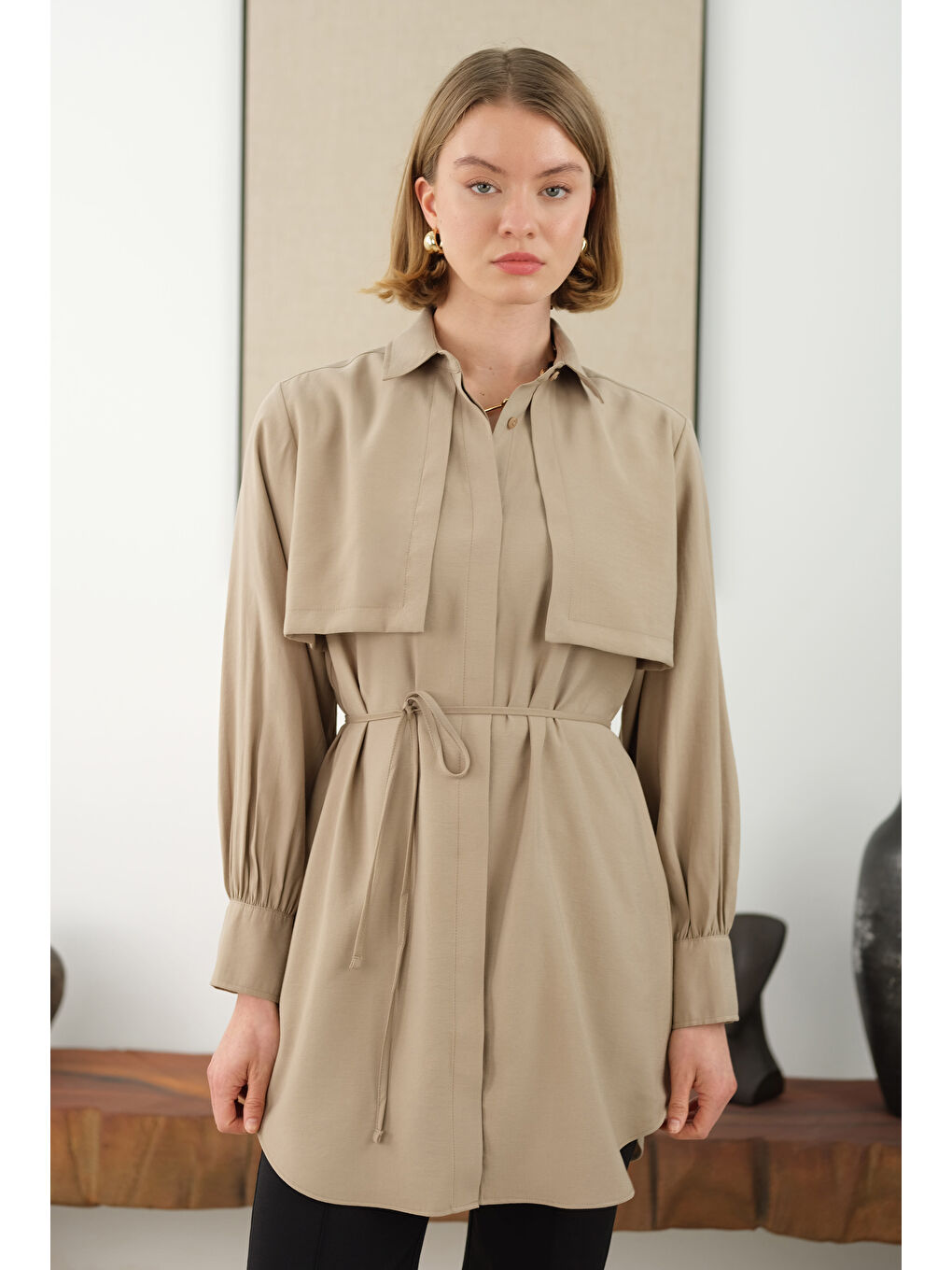 Bej Rüzgarlıklı Modal Gömlek Mat Vizon