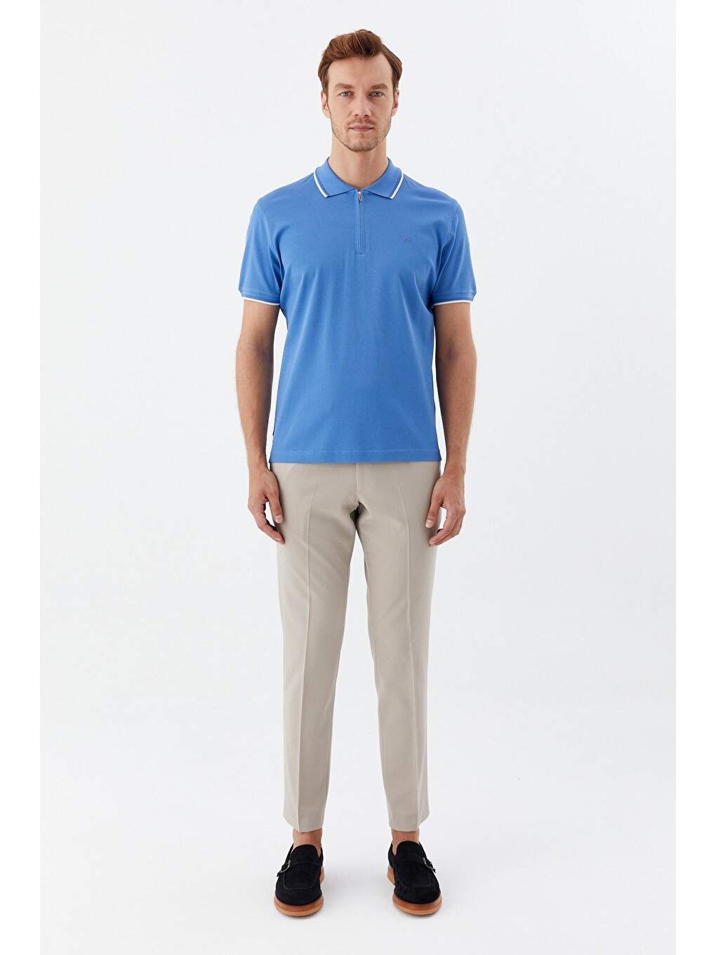 Mavi Regular Fit %100 Pamuk Fermuarlı Polo Yaka T-shirt-2