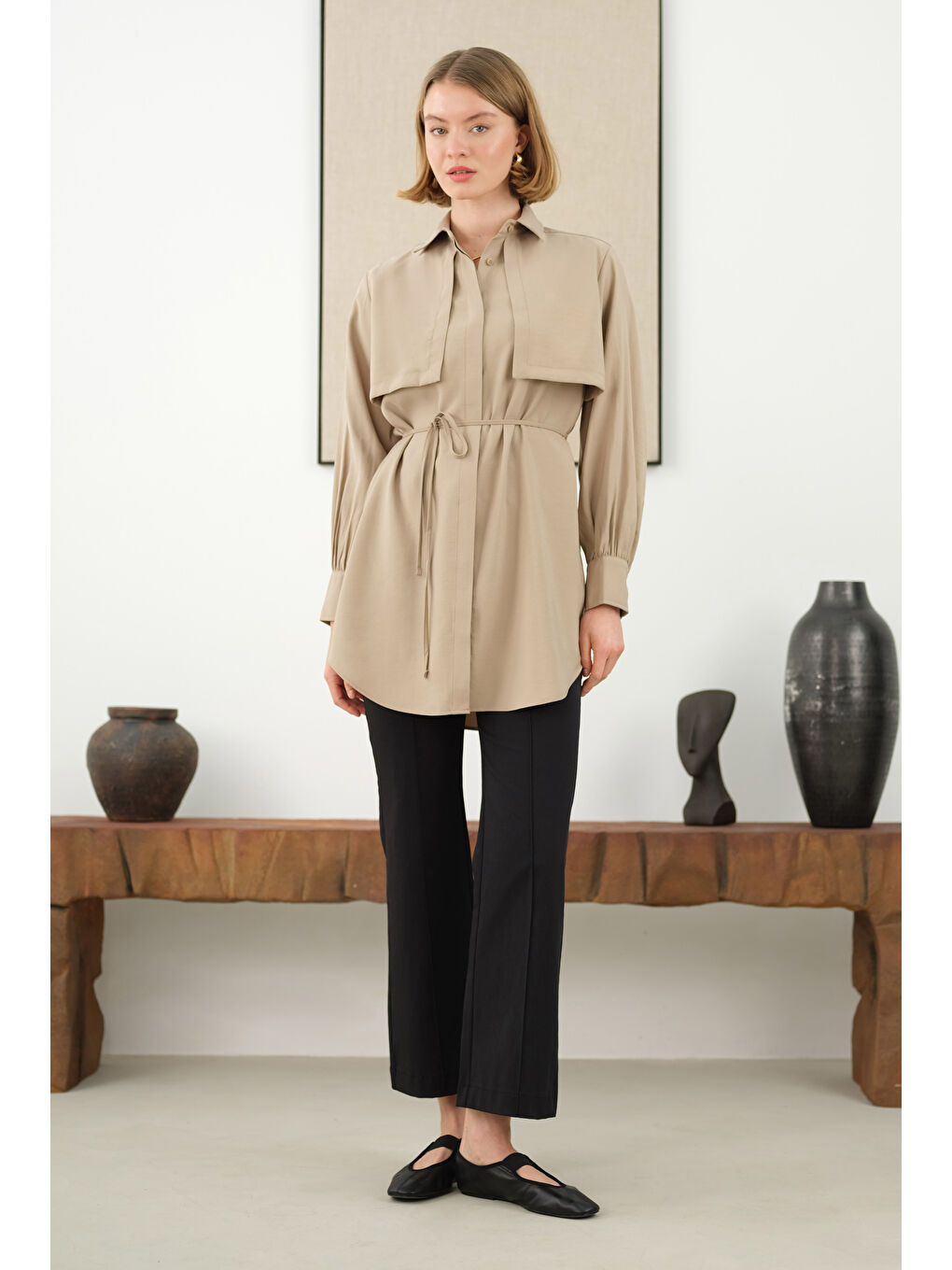 Bej Rüzgarlıklı Modal Gömlek Mat Vizon-1