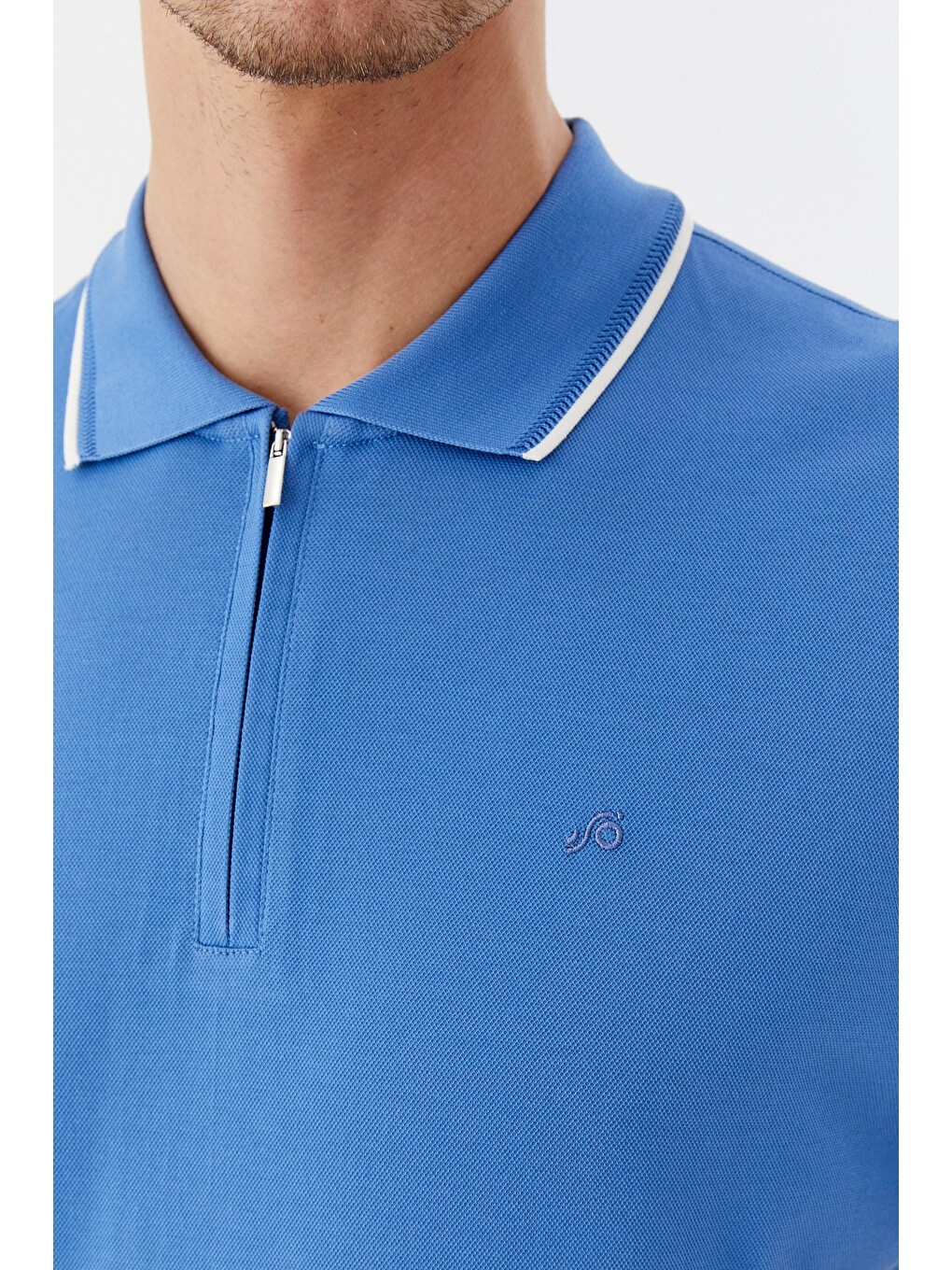 Mavi Regular Fit %100 Pamuk Fermuarlı Polo Yaka T-shirt-3