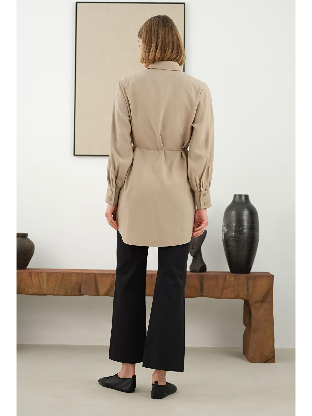 Bej Rüzgarlıklı Modal Gömlek Mat Vizon-2