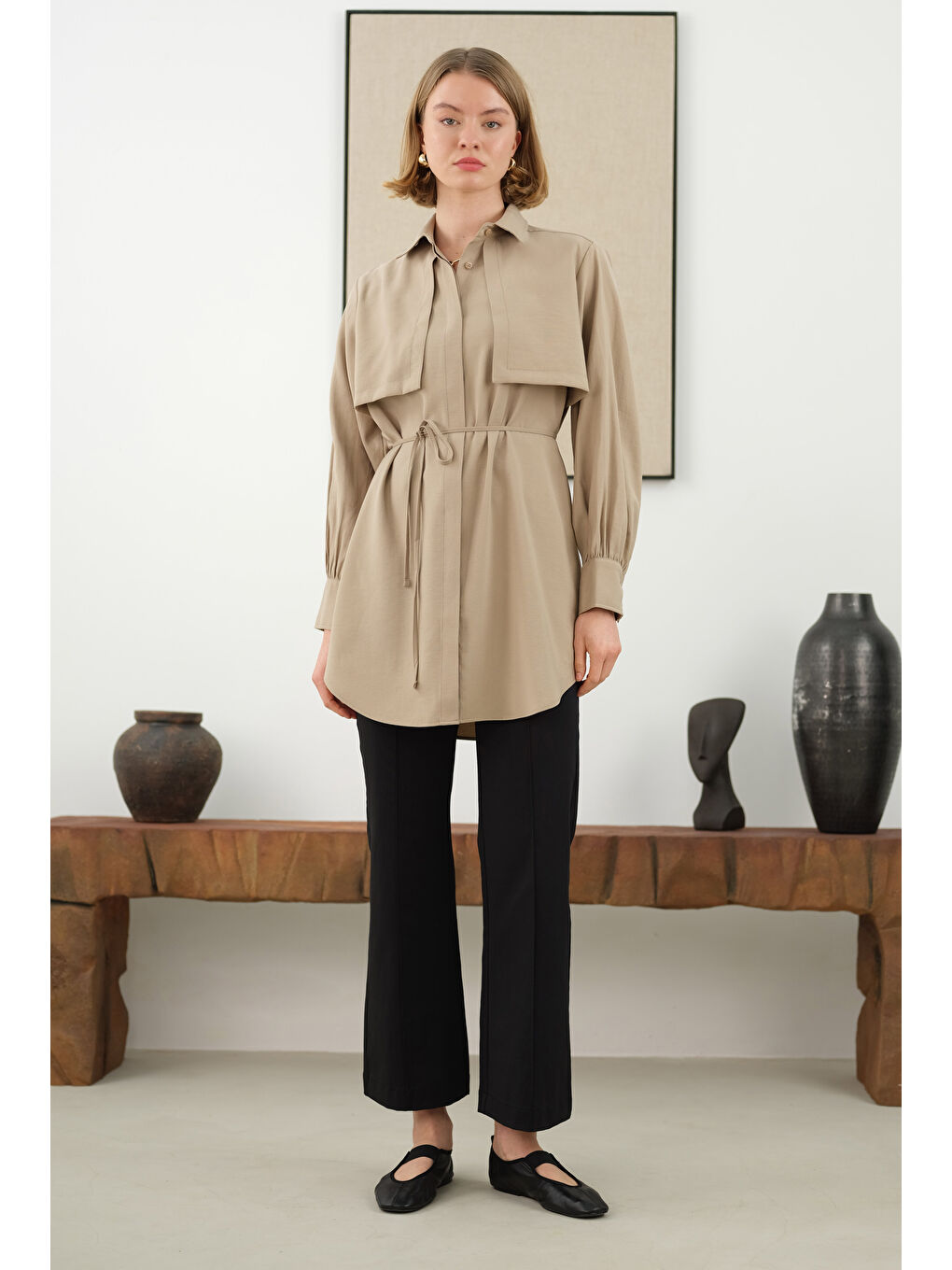 Bej Rüzgarlıklı Modal Gömlek Mat Vizon-3