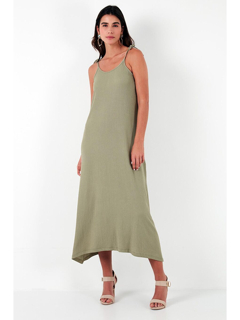 Yeşil Regular Fit İp Askılı Uzun Kadın Elbise 5865732-3