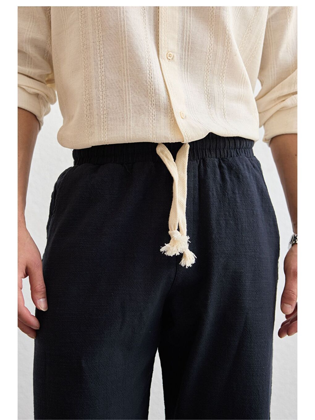 Lacivert Abay Erkek Keten İpli Baggy Pantolon-7