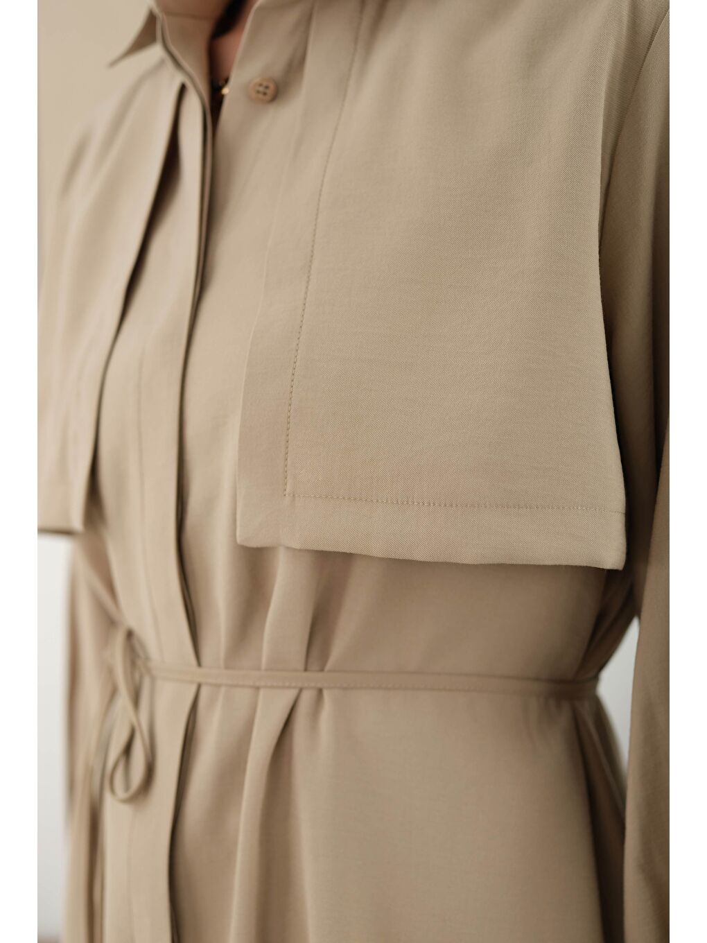 Bej Rüzgarlıklı Modal Gömlek Mat Vizon-4