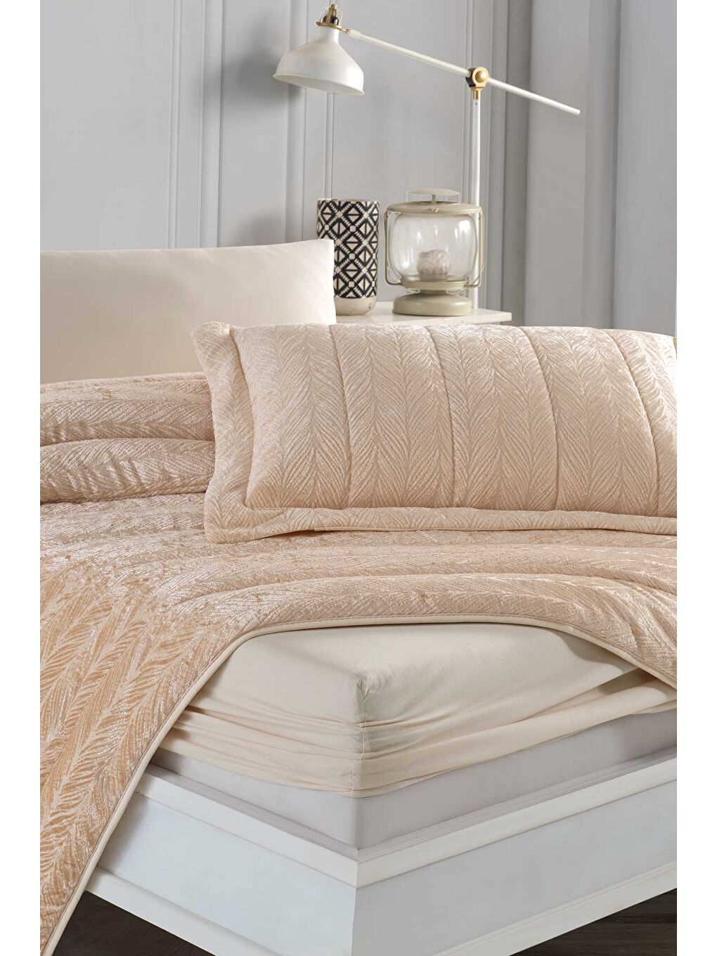 Kahverengi Velvet Kadife Comfort Set Uyku Seti Tek Kişilik 2 Parça Cappuccino-1