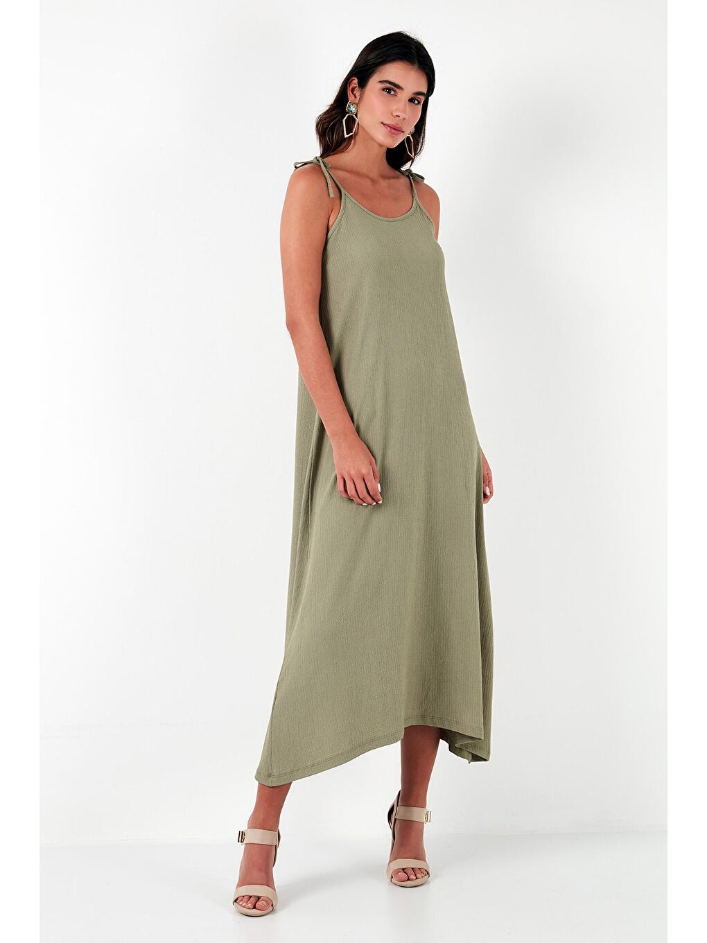 Yeşil Regular Fit İp Askılı Uzun Kadın Elbise 5865732-4