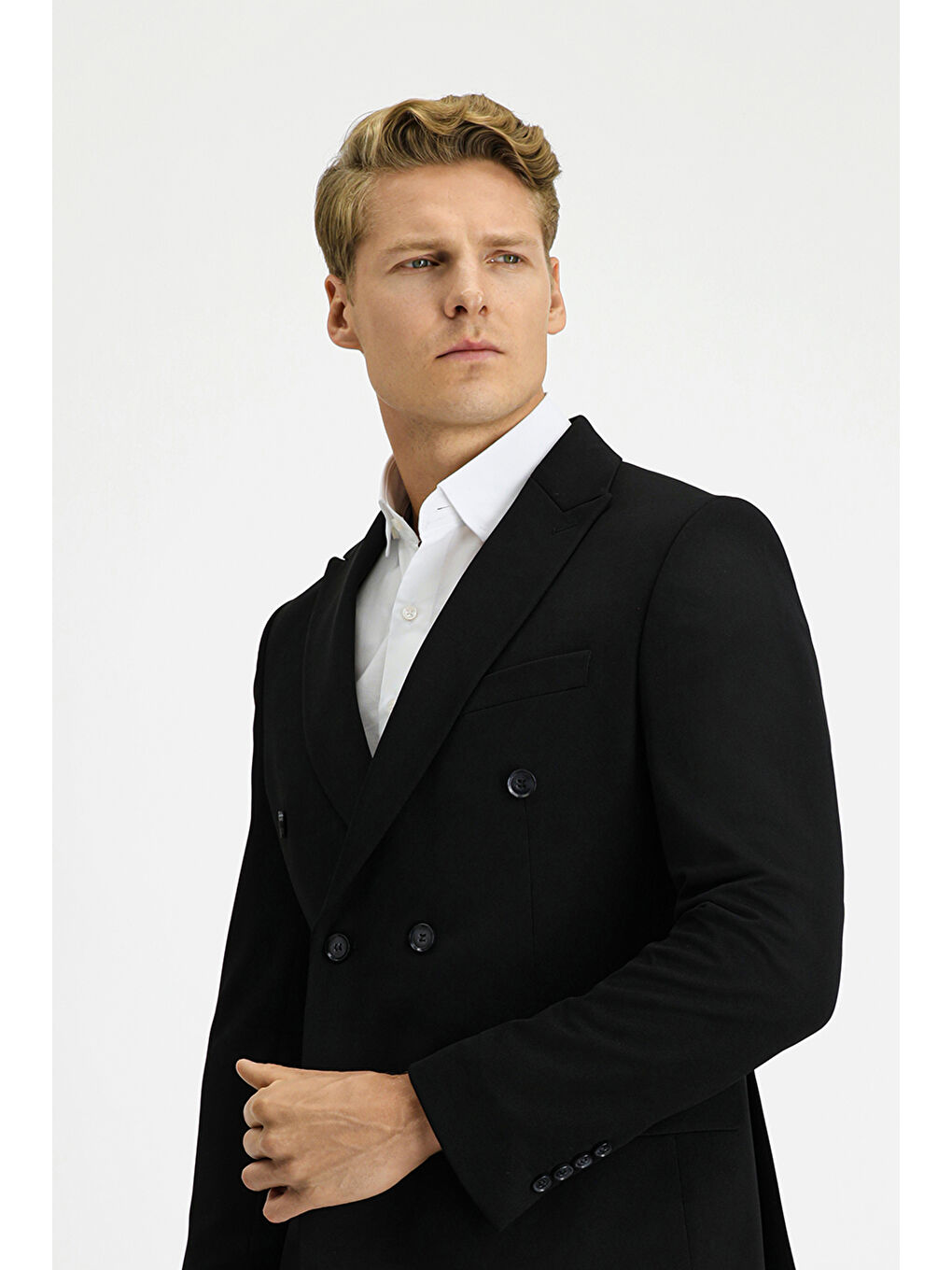 Siyah Regular Fit Kruvaze Takım Elbise-3