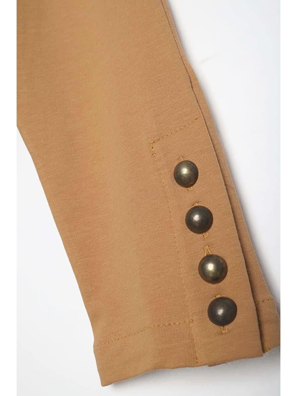 Sarı Hardal-Pamuklu Kolları Düğmeli Penye Elbise-4