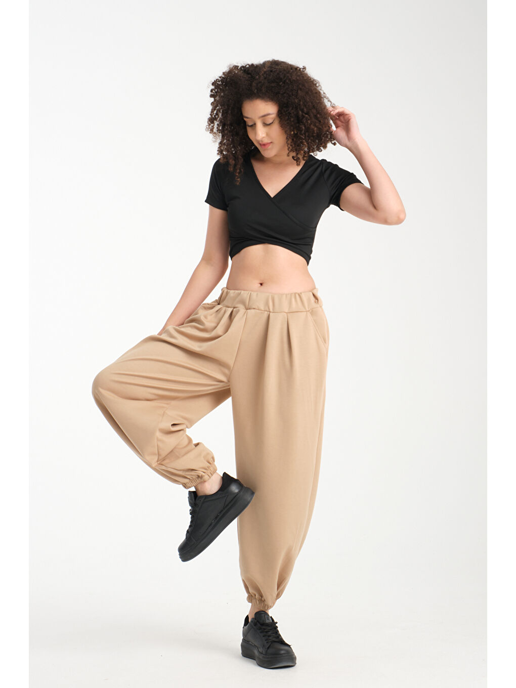 Bej Kadın Beli Lastili Şalvar MG 1021-1