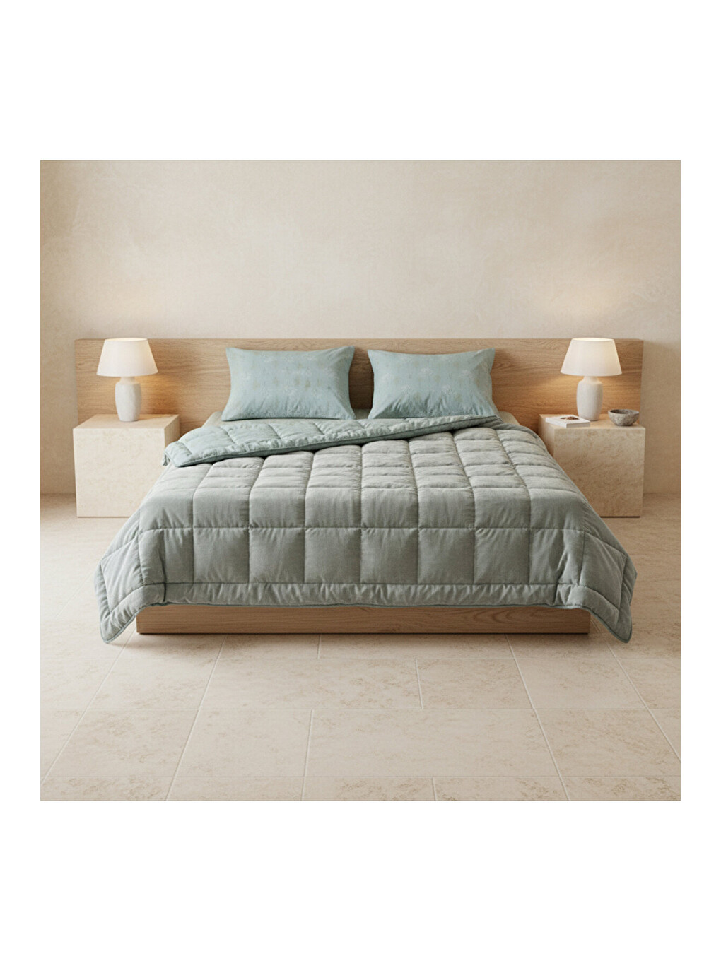 Çift Kişilik Çift Taraflı Welsoft Comforter Yorgan Seti Yeşil 195x215 cm - Dormio Soft Bloom Serisi