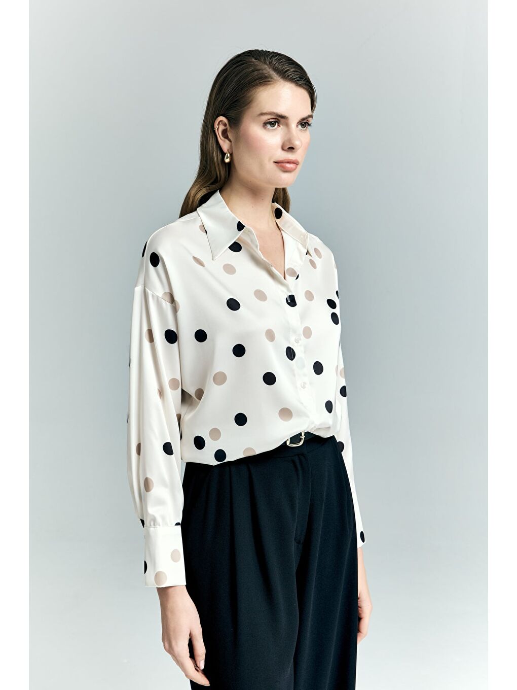 Puantiye Desenli Salaş Gömlek - Ekru