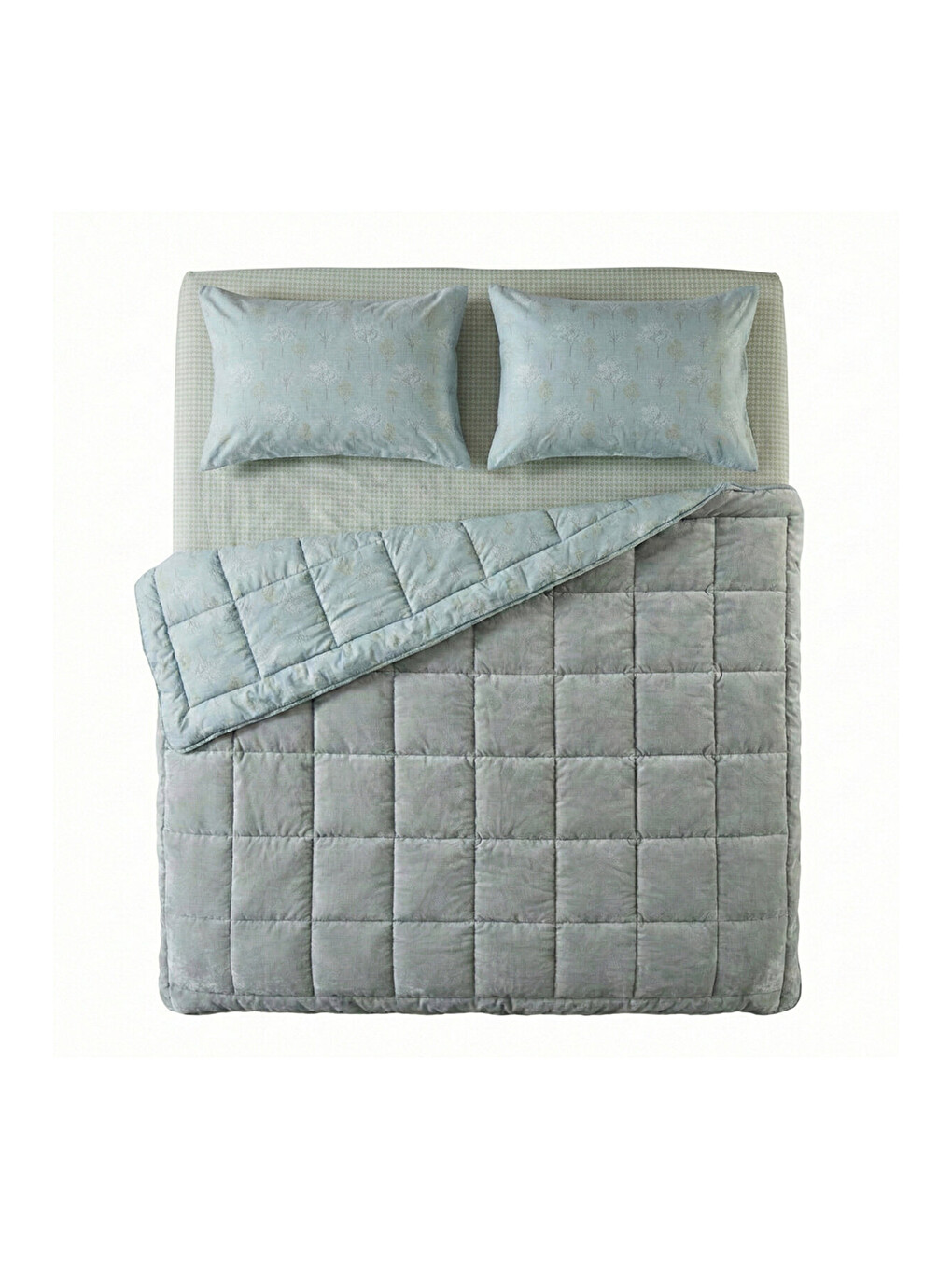 Çift Kişilik Çift Taraflı Welsoft Comforter Yorgan Seti Yeşil 195x215 cm - Dormio Soft Bloom Serisi-1