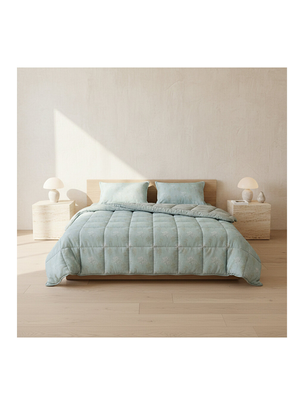 Çift Kişilik Çift Taraflı Welsoft Comforter Yorgan Seti Yeşil 195x215 cm - Dormio Soft Bloom Serisi-2