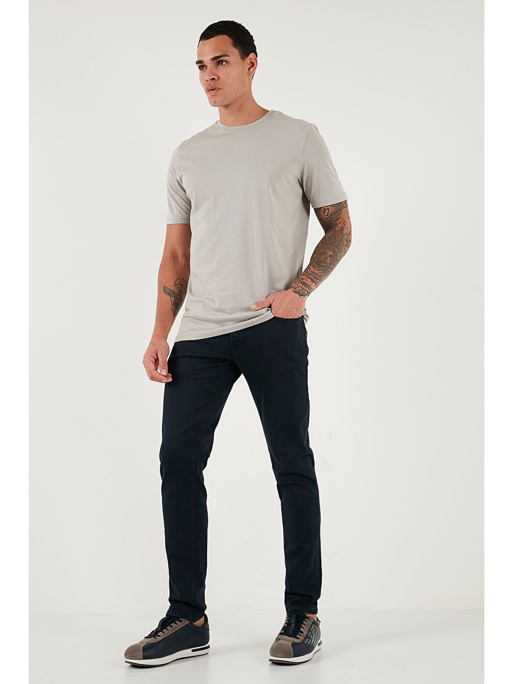 Gri Pamuklu Regular Fit Bisiklet Yaka %100 Pamuk Tişört 59020204-1