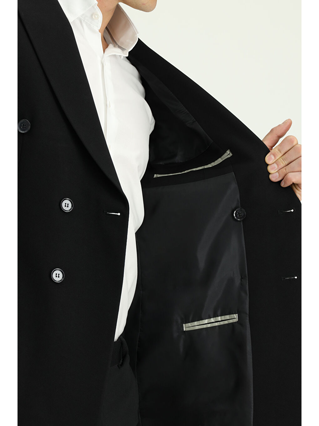 Siyah Regular Fit Kruvaze Takım Elbise-5