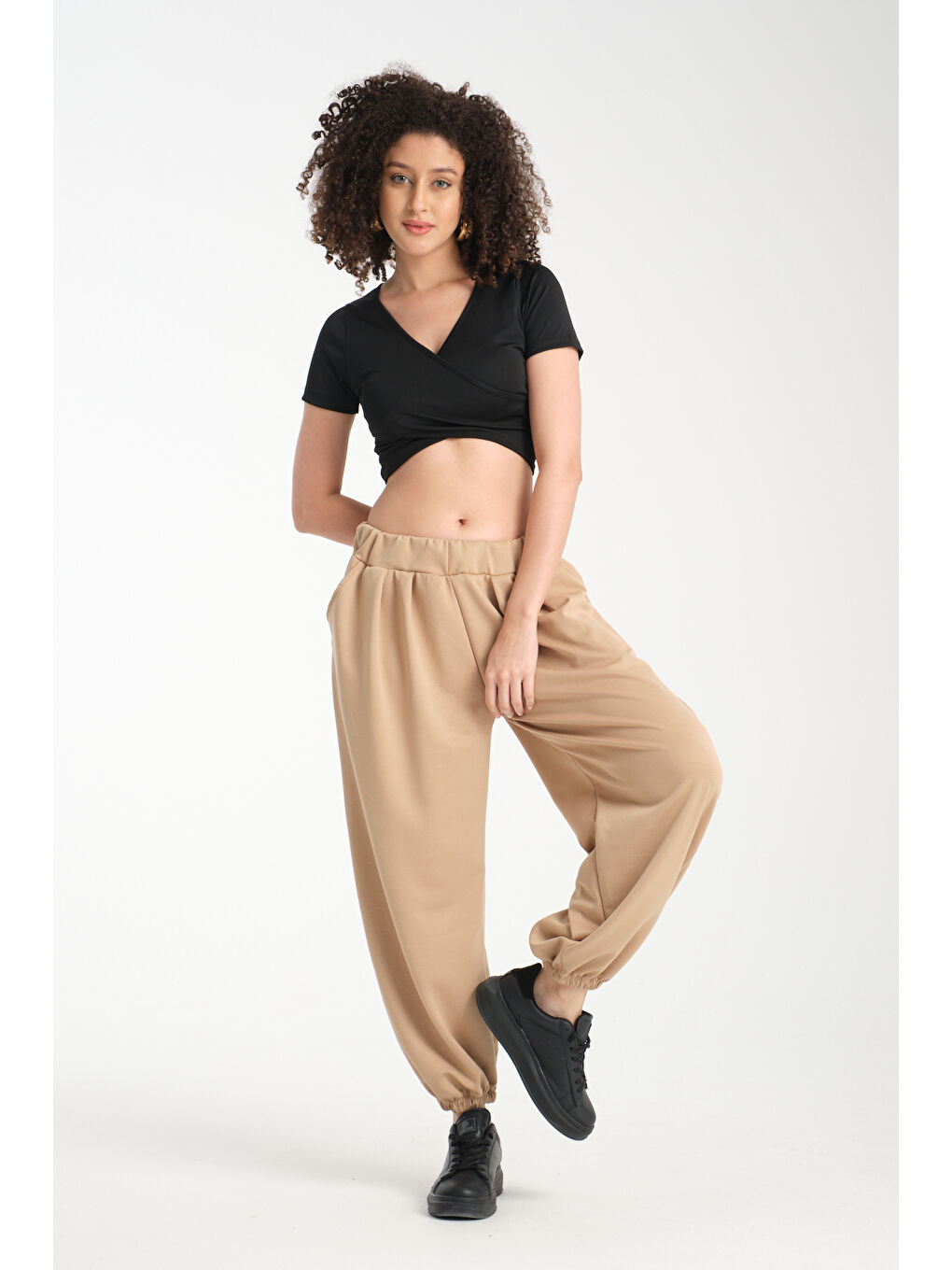 Bej Kadın Beli Lastili Şalvar MG 1021-4