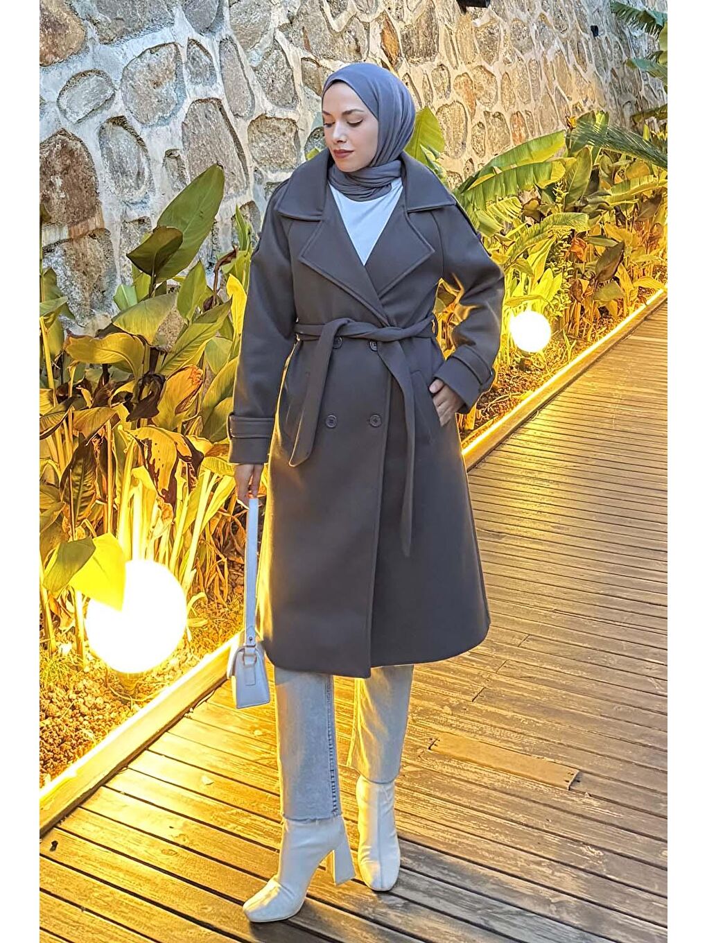 Omuz Filetolu Kol Apoletli Kaşe Kaban Antrasit-1