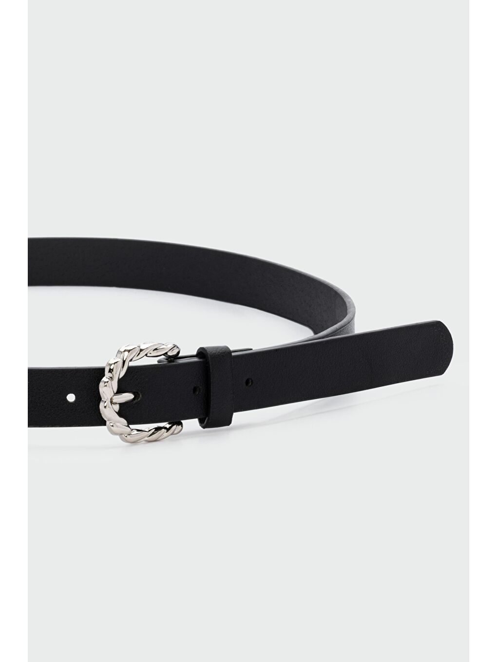 Burgu Oval Tokalı Suni Deri Kemer Siyah-1