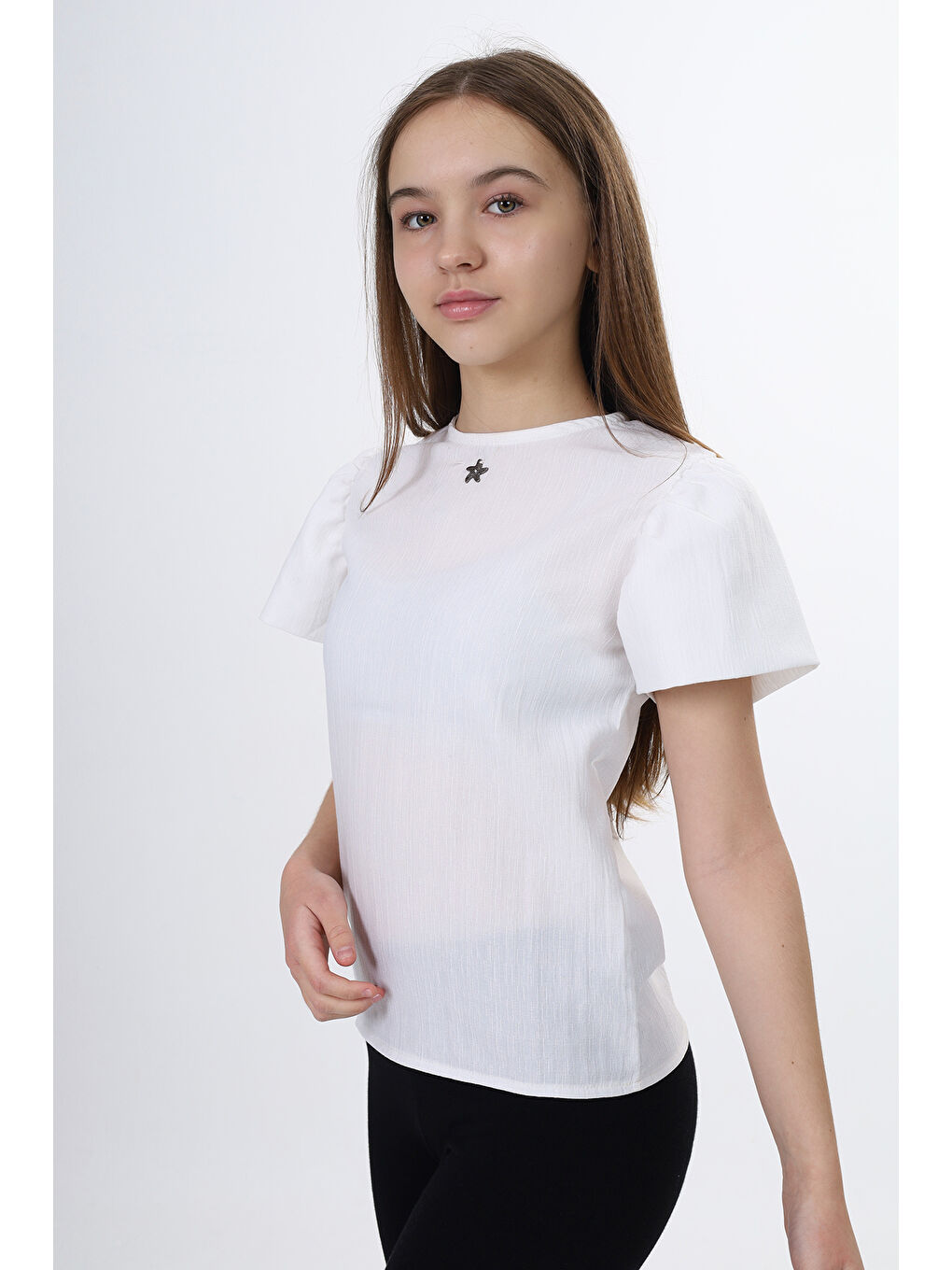 Beyaz Kız Çocuk Okul Tişört-1