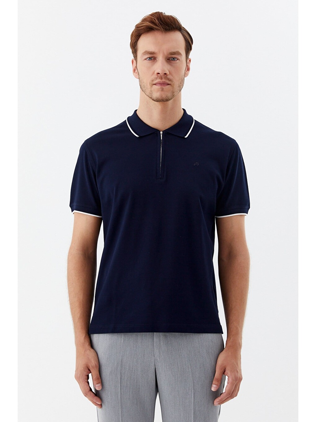 Lacivert Regular Fit %100 Pamuk Fermuarlı Polo Yaka T-shirt