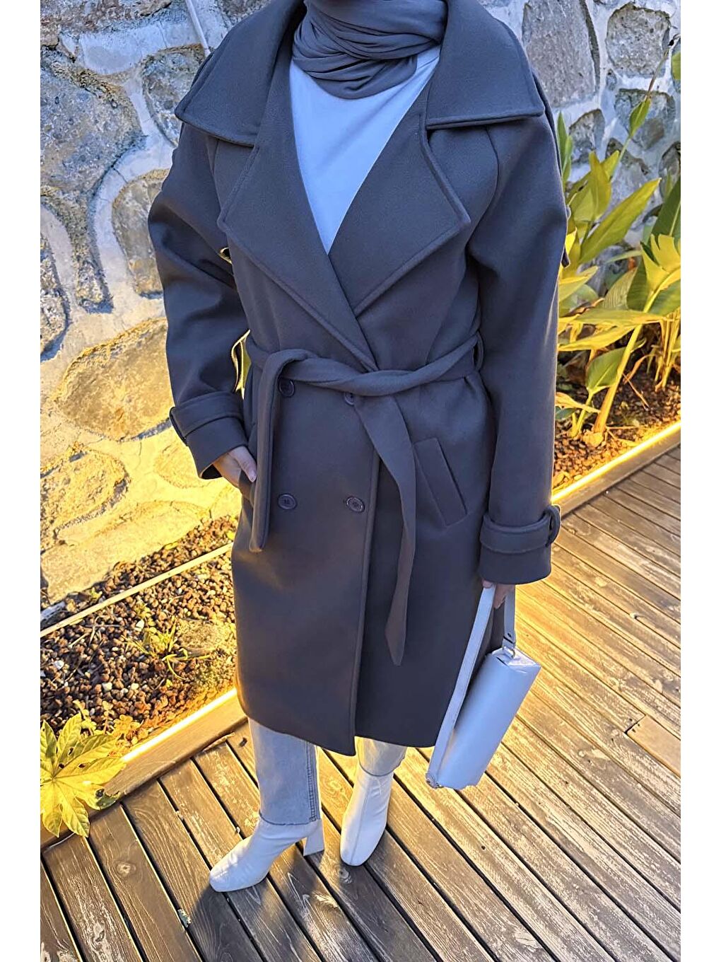 Omuz Filetolu Kol Apoletli Kaşe Kaban Antrasit-3