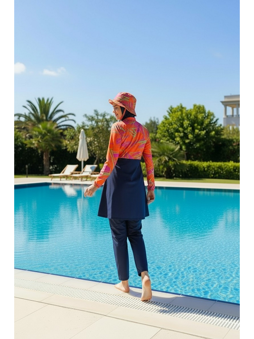 Lacivert Hızlı Kuruyan Paraşüt Kumaş 5 Parça Tam Kapalı Tesettür Mayo 25342-4