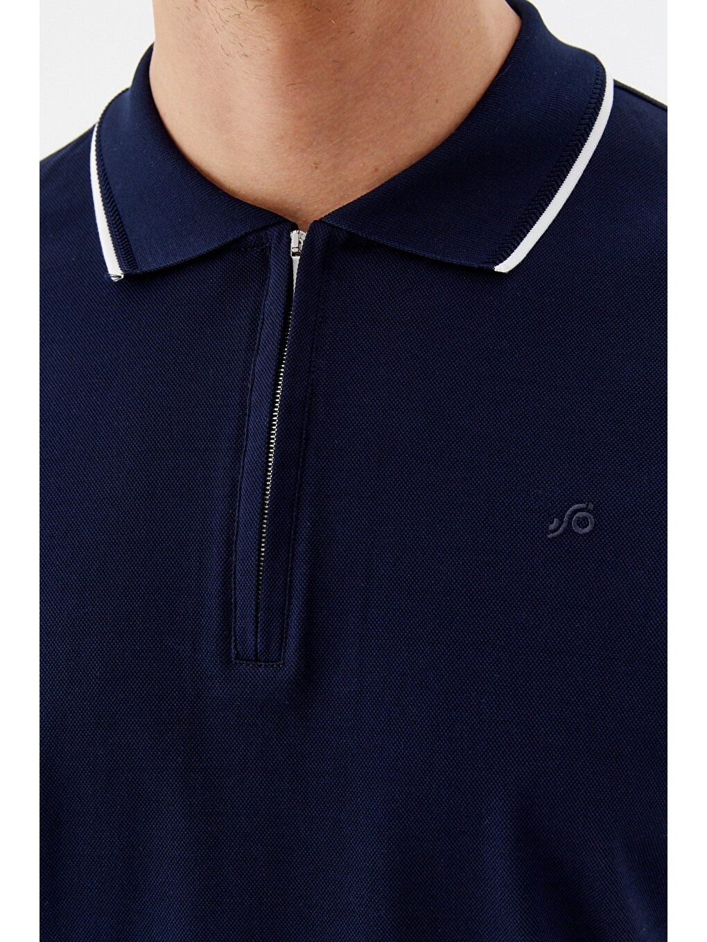 Lacivert Regular Fit %100 Pamuk Fermuarlı Polo Yaka T-shirt-3