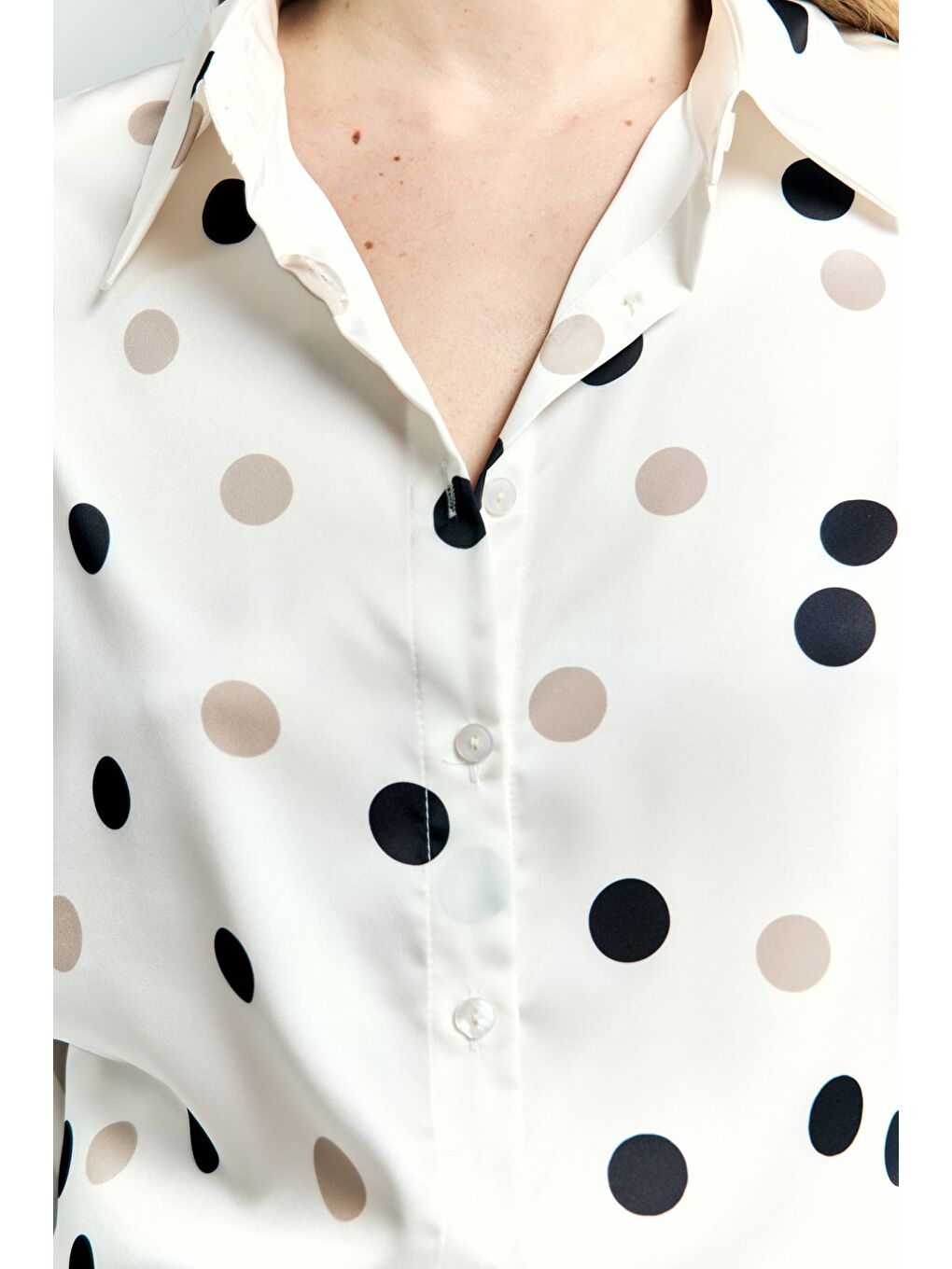 Puantiye Desenli Salaş Gömlek - Ekru-6