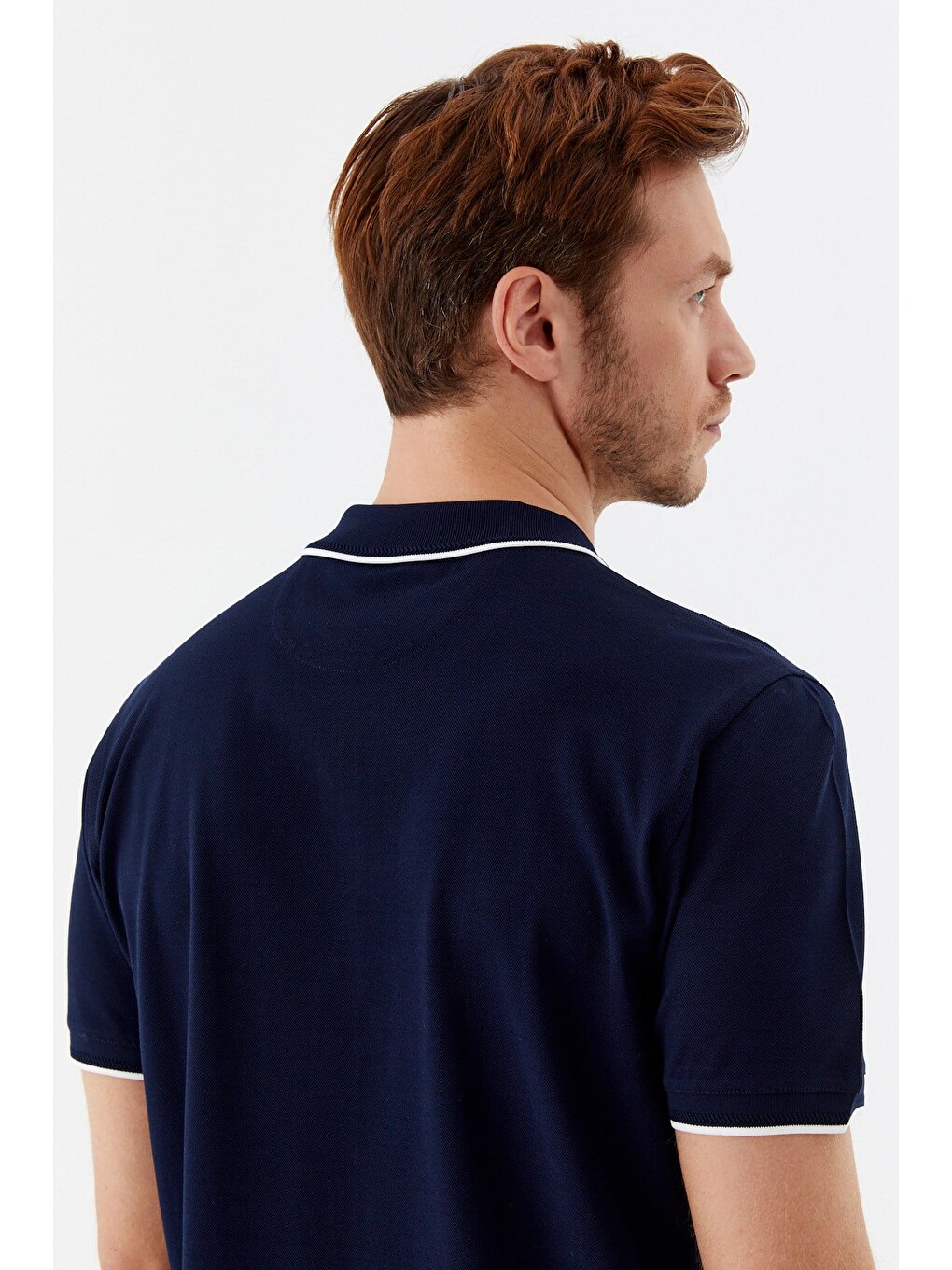 Lacivert Regular Fit %100 Pamuk Fermuarlı Polo Yaka T-shirt-4