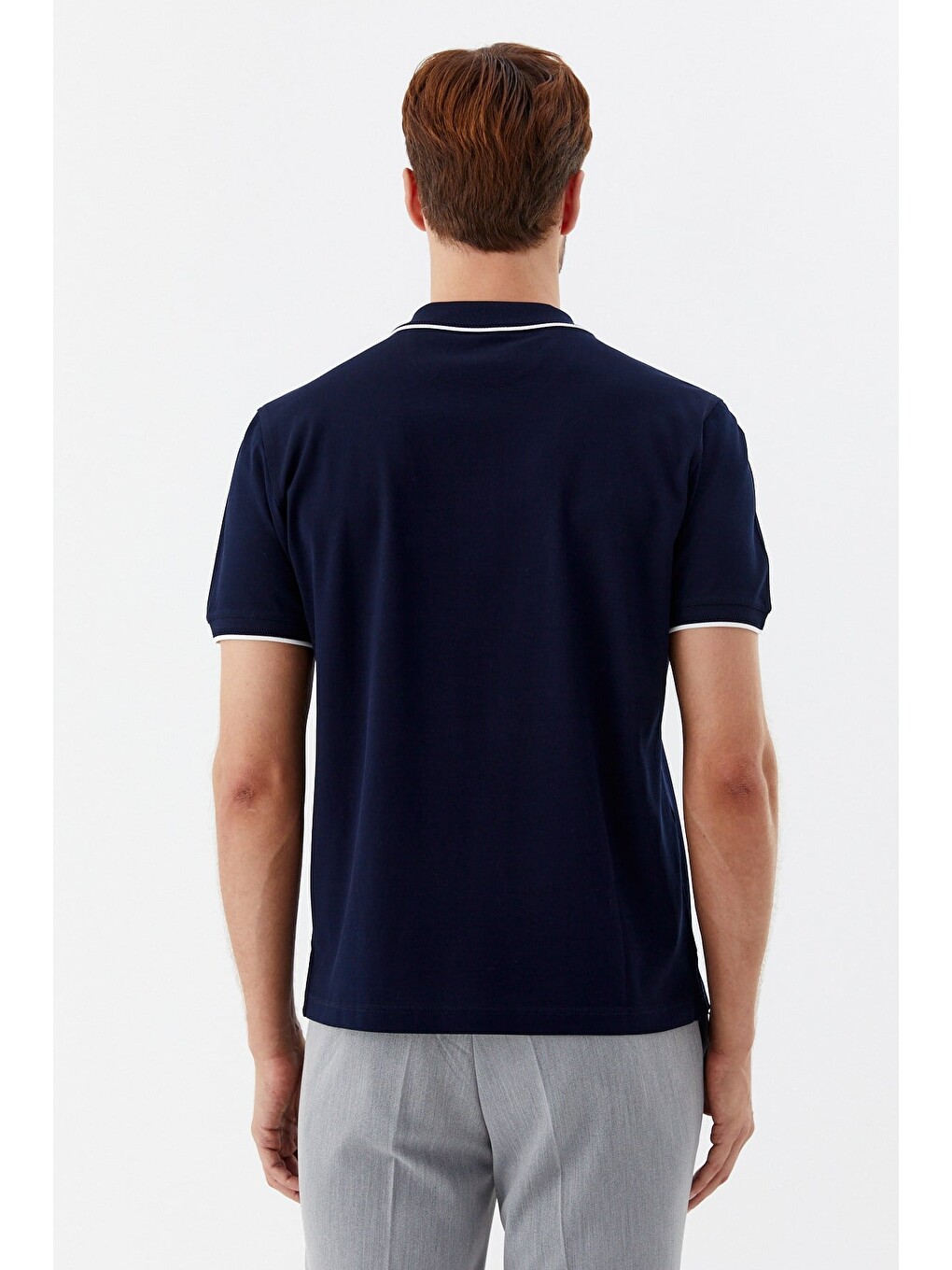 Lacivert Regular Fit %100 Pamuk Fermuarlı Polo Yaka T-shirt-5