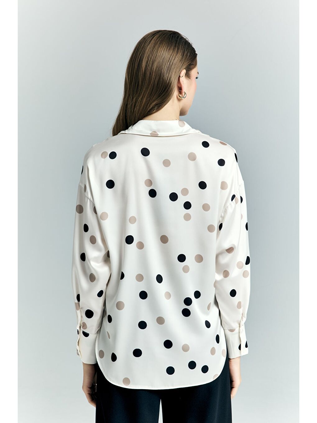 Puantiye Desenli Salaş Gömlek - Ekru-7