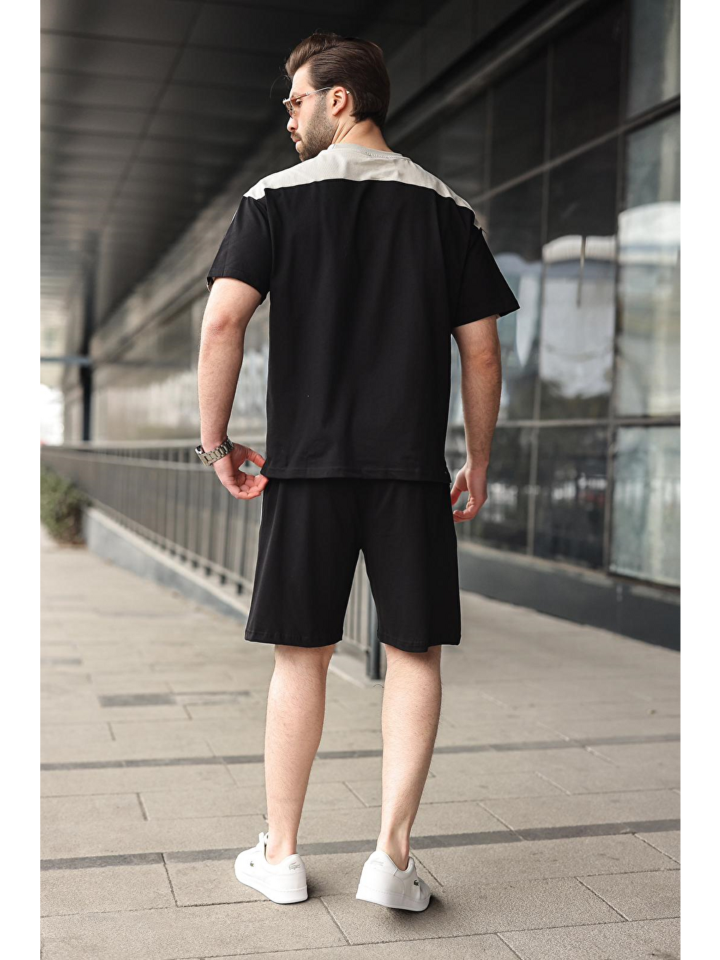 Siyah Erkek Şort T-Shirt Takımı E7346-1