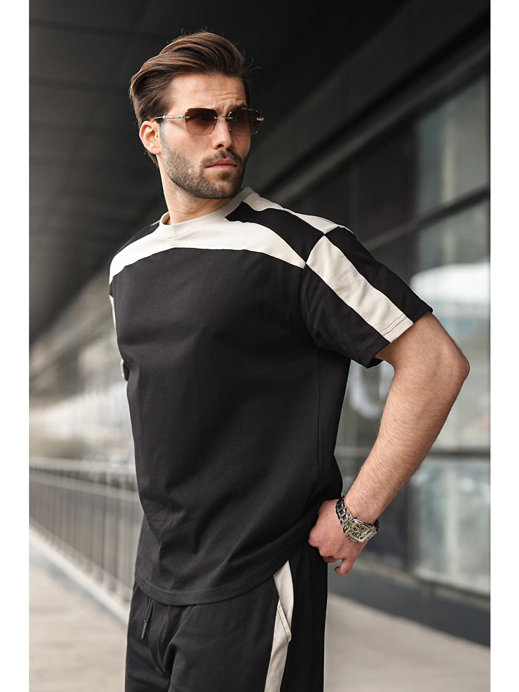 Siyah Erkek Şort T-Shirt Takımı E7346-2